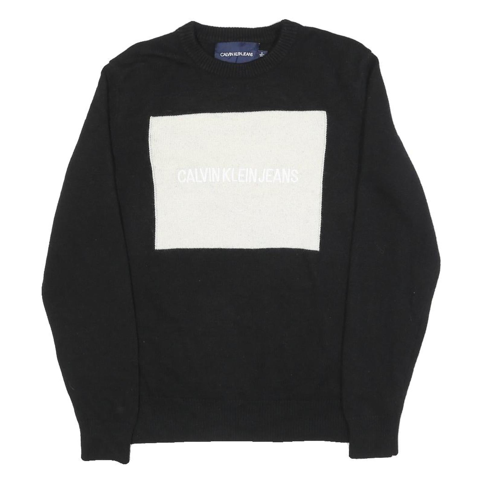 CALVIN KLEIN JEANS Mens Black White Logo Patterned Wool Blend Jumper M Crew Neck Refurbished - N/A refurbished available on Cerqular
