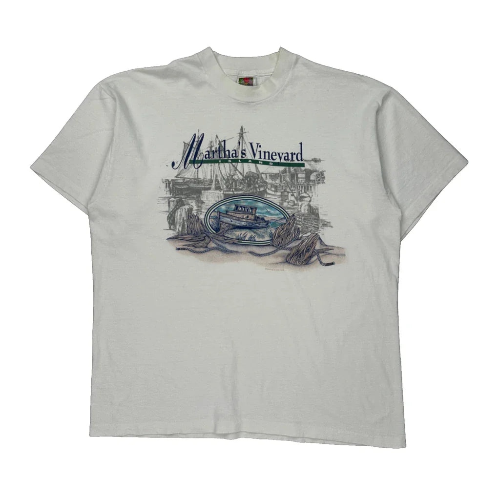 Fruit Of The Loom Graphic T-Shirt - XL White Cotton Refurbished - Thrifted (note: this is a term often used to describe second- refurbished available on Cerqular
