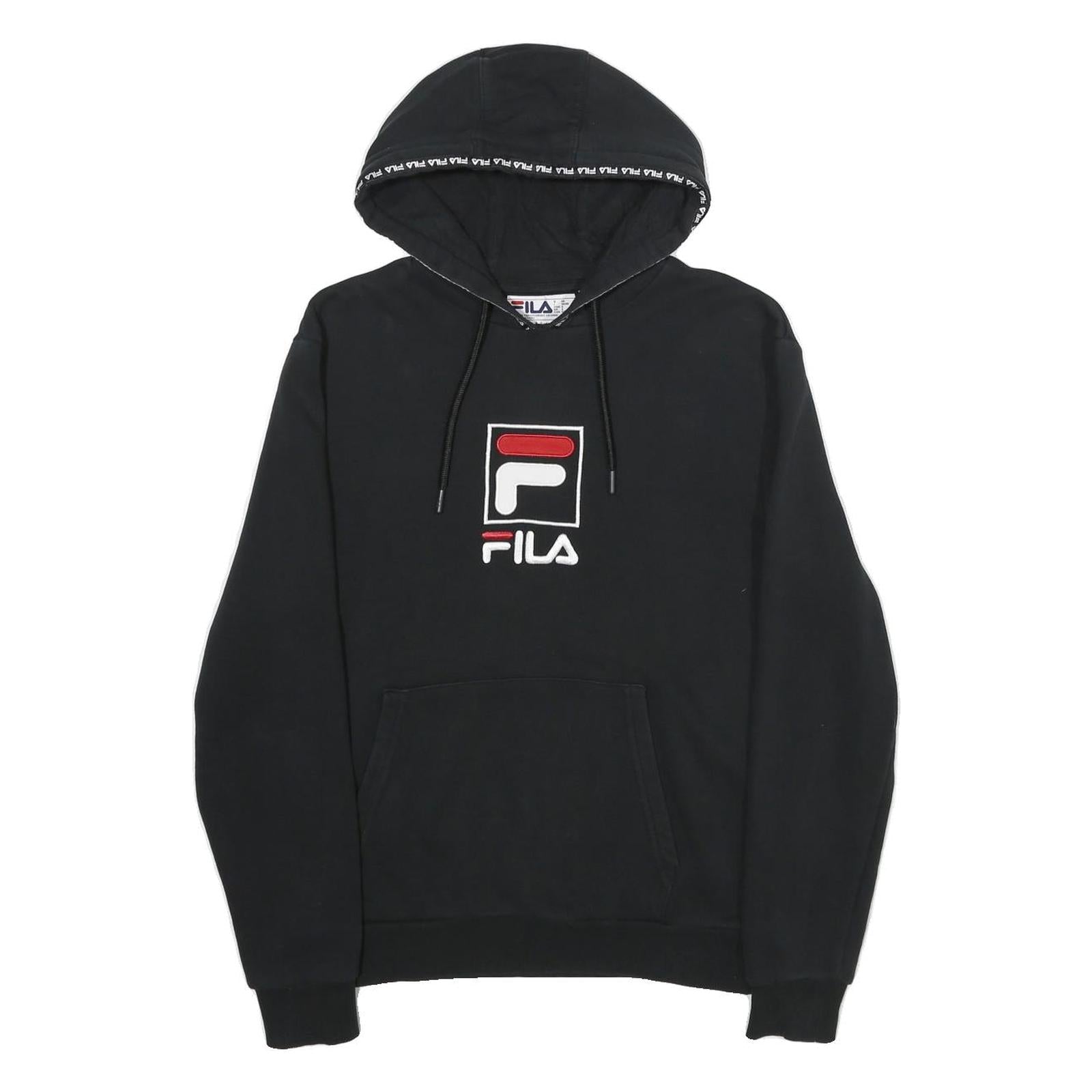 FILA Mens Black Pullover Hoodie S Logo Embroidered Cotton Blend Sweatshirt Refurbished - N/A refurbished available on Cerqular