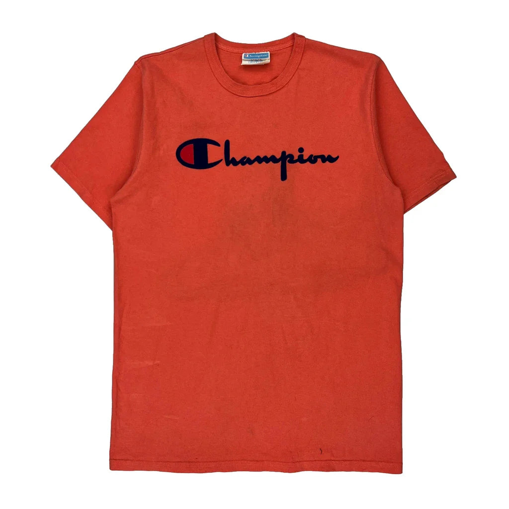 Spellout Champion T-Shirt - Large Red Cotton Refurbished - Thrifted (note: this is a term often used to describe second- refurbished available on Cerqular