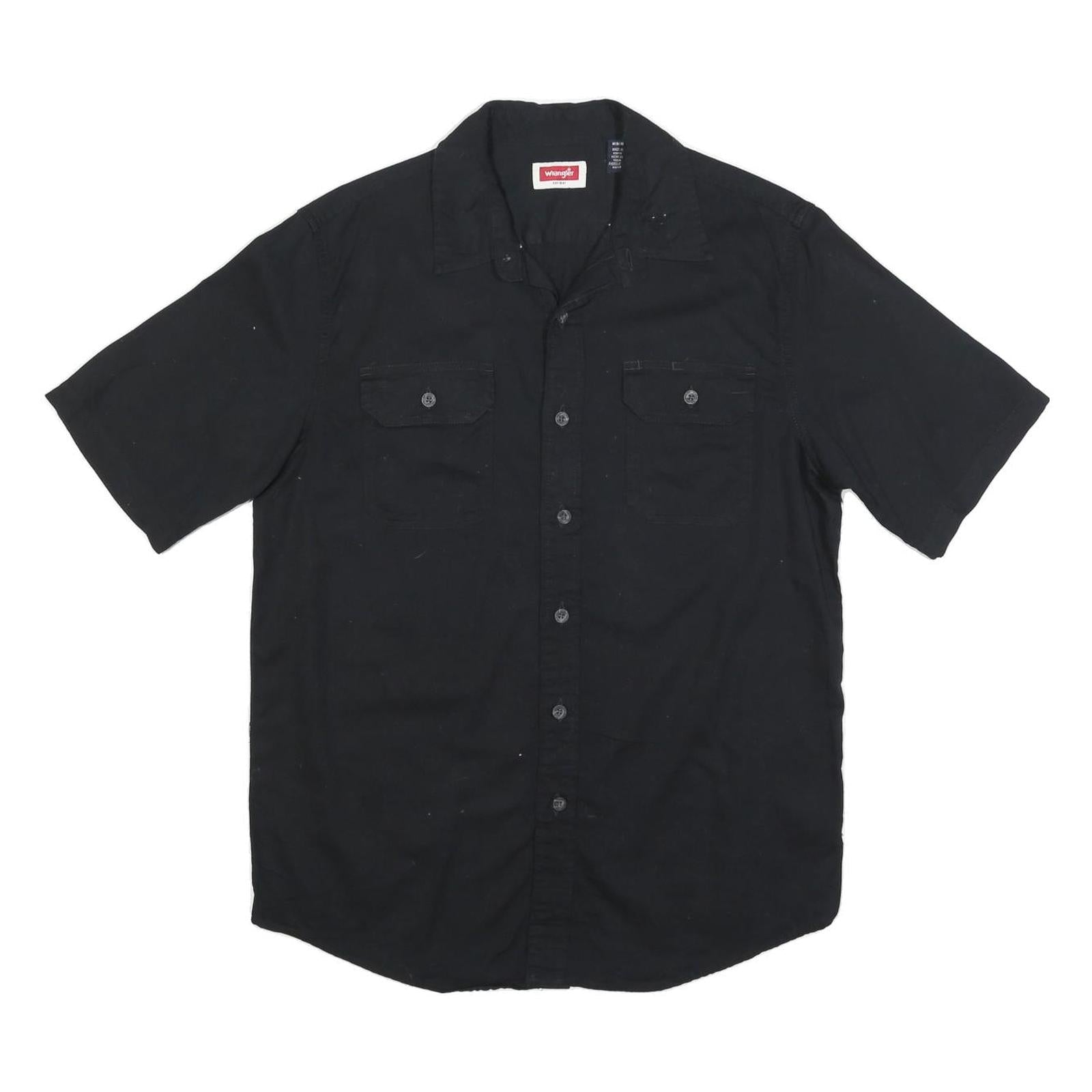 WRANGLER Mens Black Casual Shirt L Cotton Blend Button Front Short Sleeve Refurbished - N/A refurbished available on Cerqular