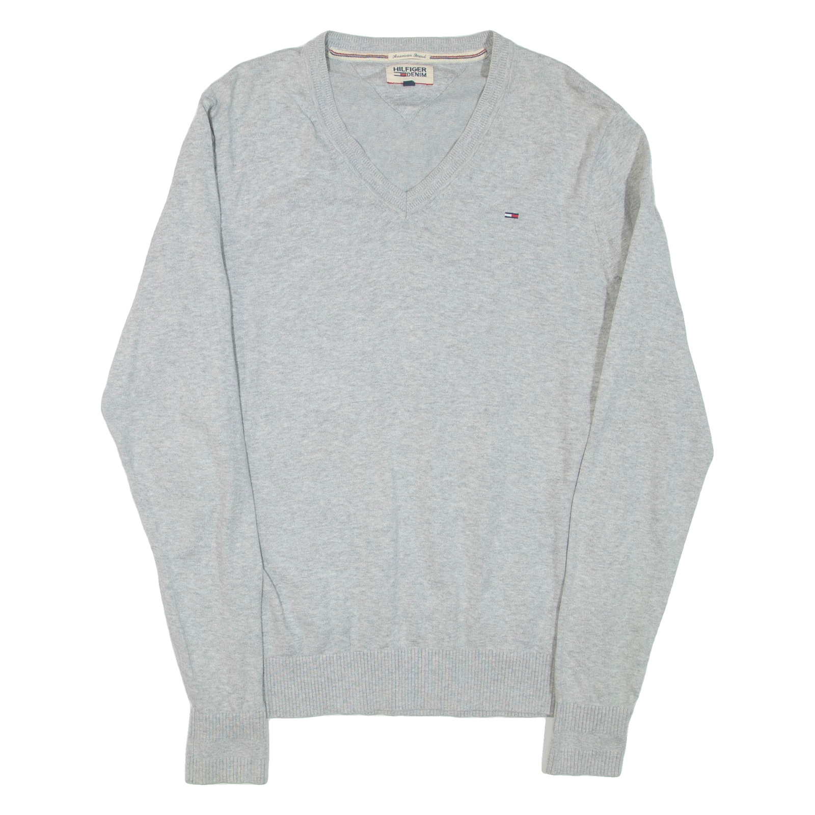 HILFIGER DENIM Mens Jumper Grey V-Neck Tight Knit M Refurbished - N/A refurbished available on Cerqular