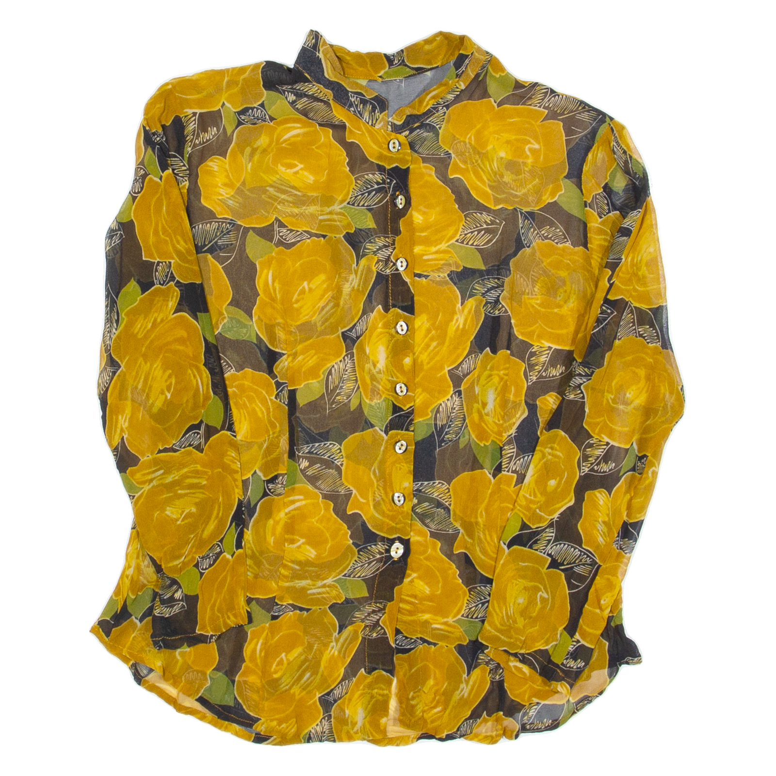 Semi Sheer Womens Printed Shirt Black Collared Long Sleeve Floral S Refurbished - N/A refurbished available on Cerqular