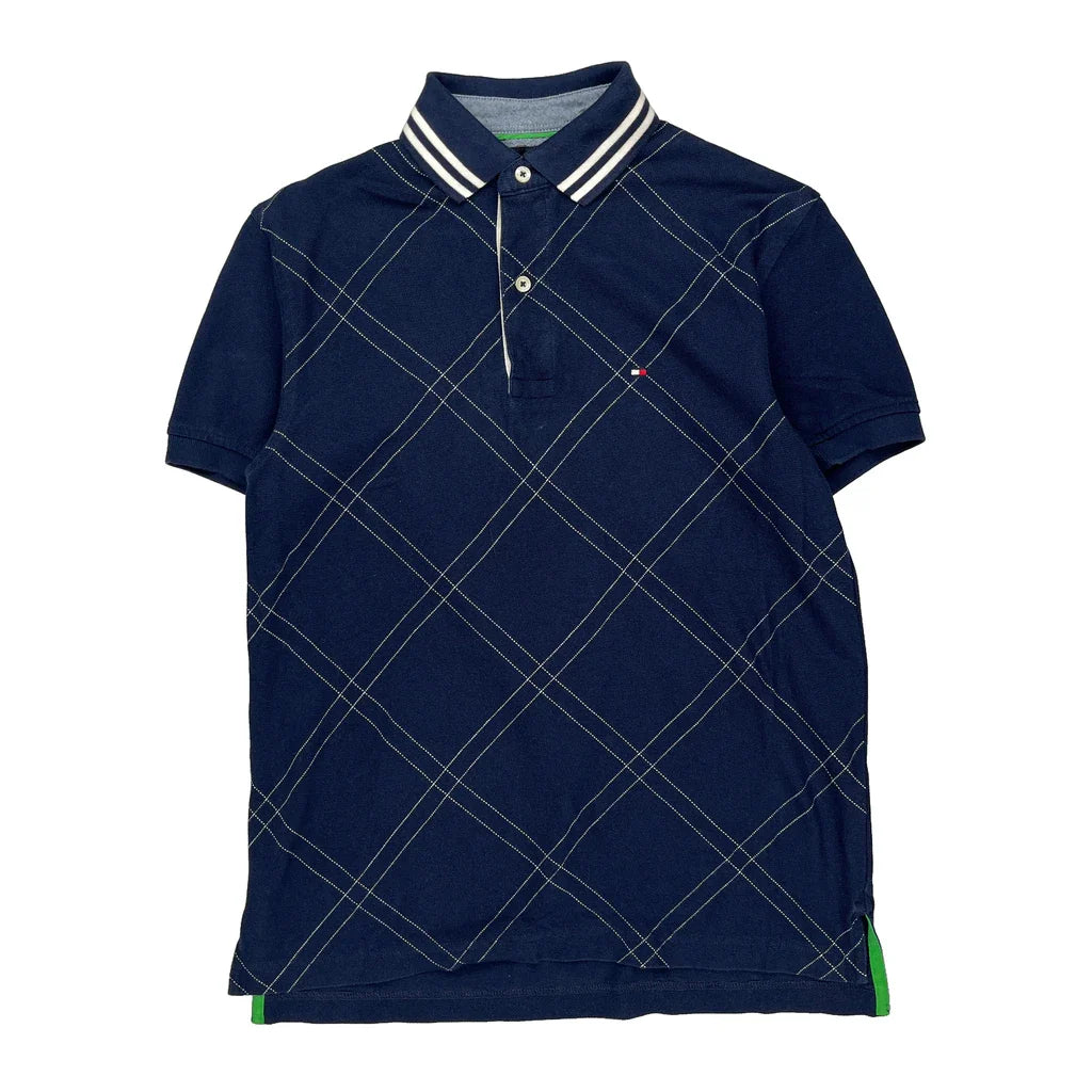 Tommy Hilfiger Checked Polo Shirt - XS Navy Cotton Refurbished - Thrifted (note: this is a term often used to describe second- refurbished available on Cerqular