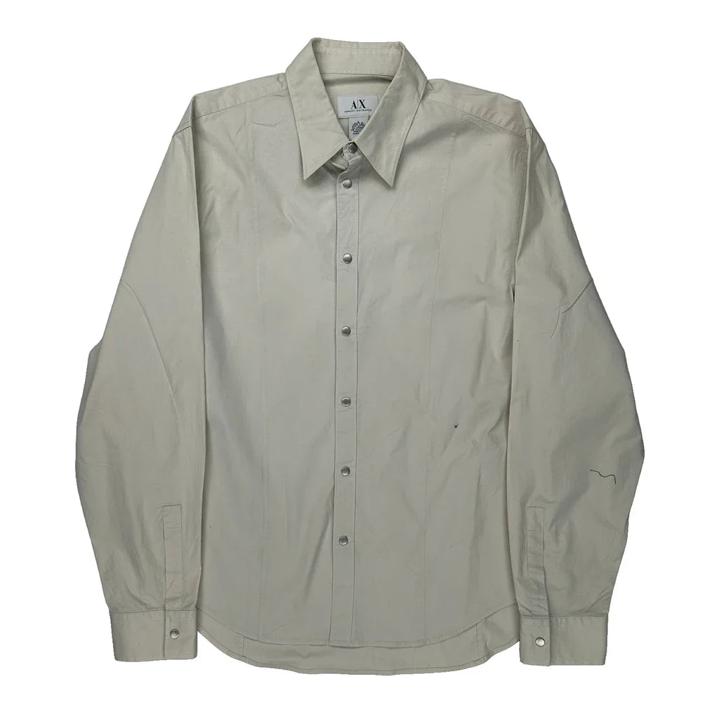 Armani Exchange Shirt - Large Beige Cotton Refurbished - Thrifted (note: this is a term often used to describe second- refurbished available on Cerqular
