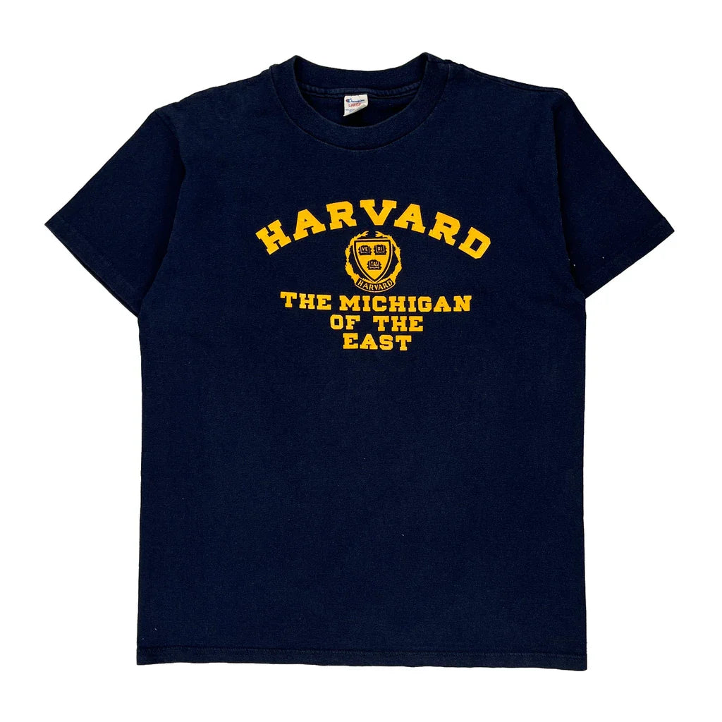 Harvard Champion Single Stitch T-Shirt - Large Navy Cotton Refurbished - Thrifted (note: this is a term often used to describe second- refurbished available on Cerqular