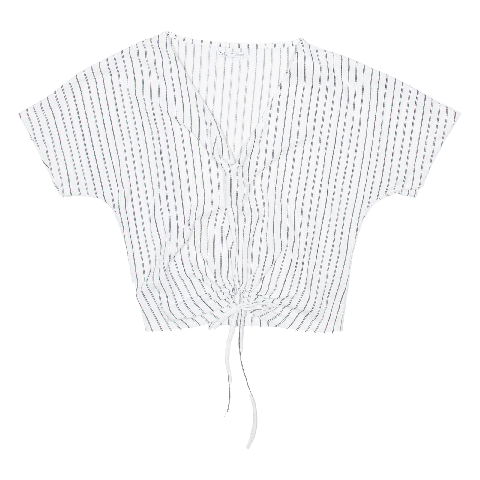 ZARA Womens Printed Blouse White V-Neck Striped L Refurbished - N/A refurbished available on Cerqular