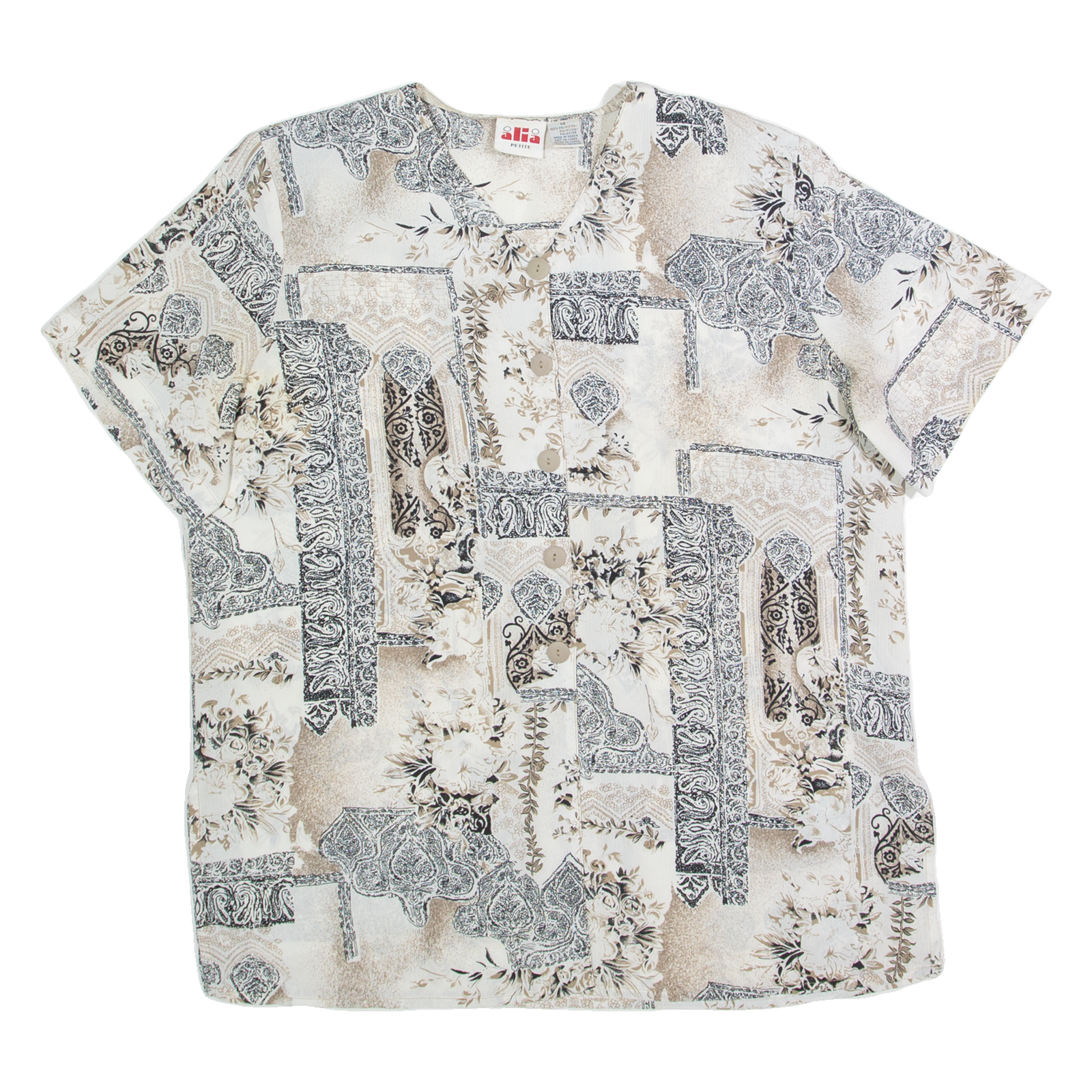 Buy ALIA Petite Womens Printed Shirt Grey 90s Crazy Pattern L Refurbished - $15.59 ALIA Petite Womens Printed Shirt Grey 90s Crazy Pattern L Refurbished - N/A refurbished available on Cerqular