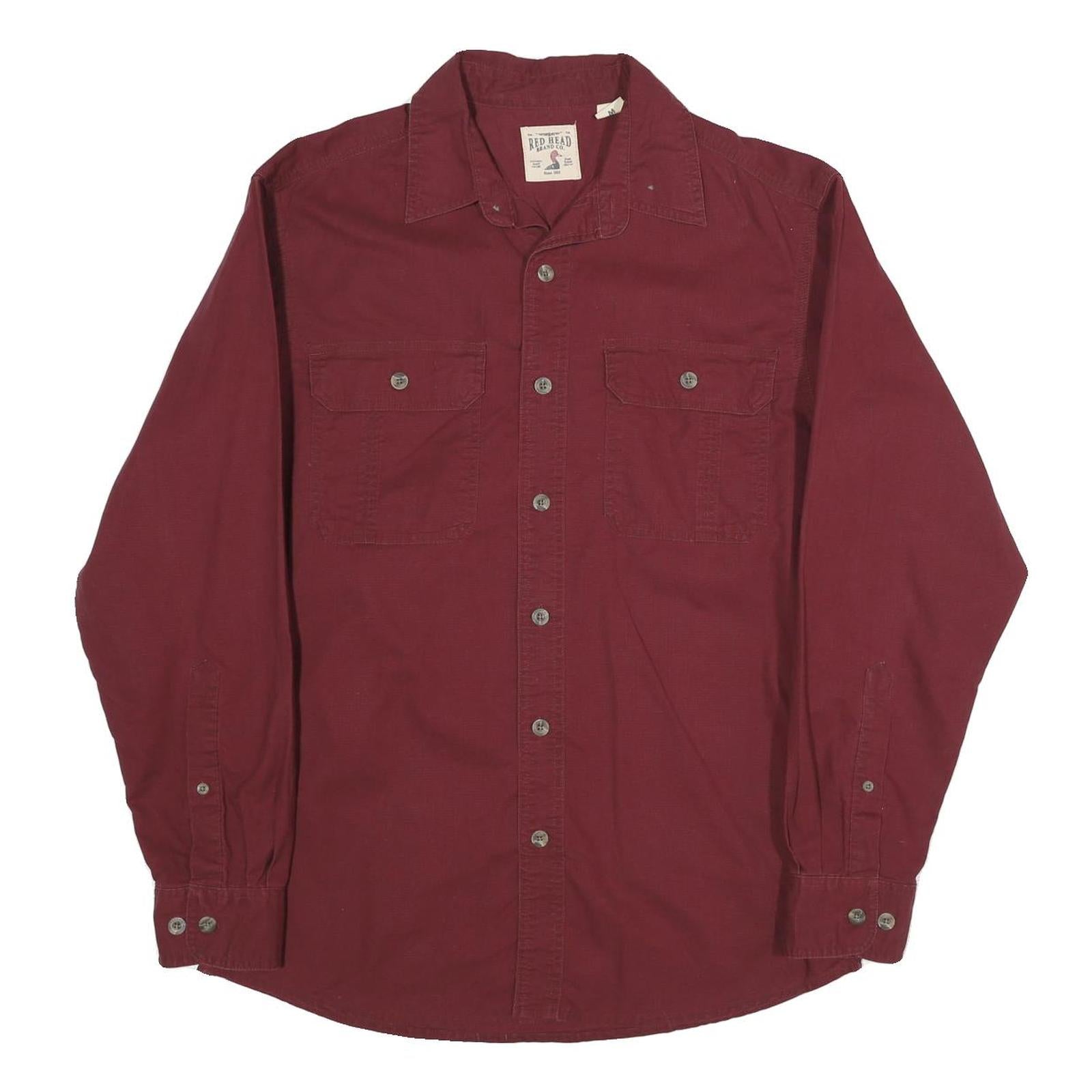 RED HEAD Mens Maroon Cotton Shirt M Button Front Casual Workwear Refurbished - N/A refurbished available on Cerqular