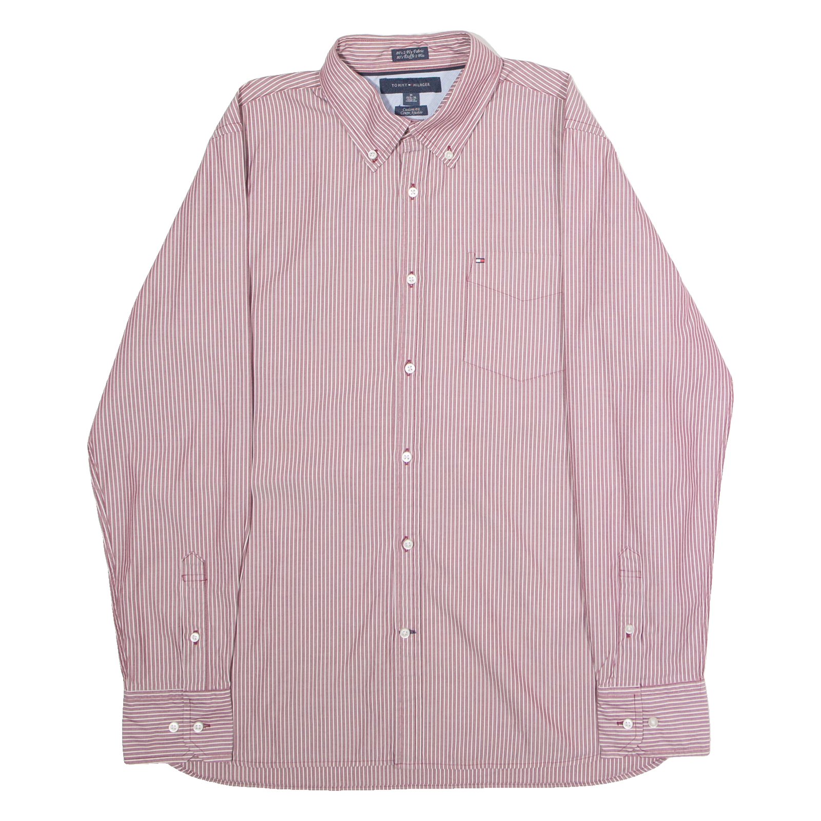 TOMMY HILFIGER Custom Fit Mens Shirt Maroon Striped Long Sleeve M Refurbished - N/A refurbished available on Cerqular