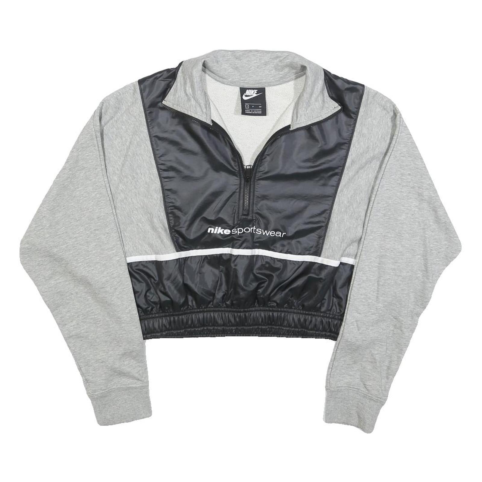 NIKE Womens Grey & Black Sportswear Pullover Sweatshirt S Cropped Half Zip Refurbished - N/A refurbished available on Cerqular