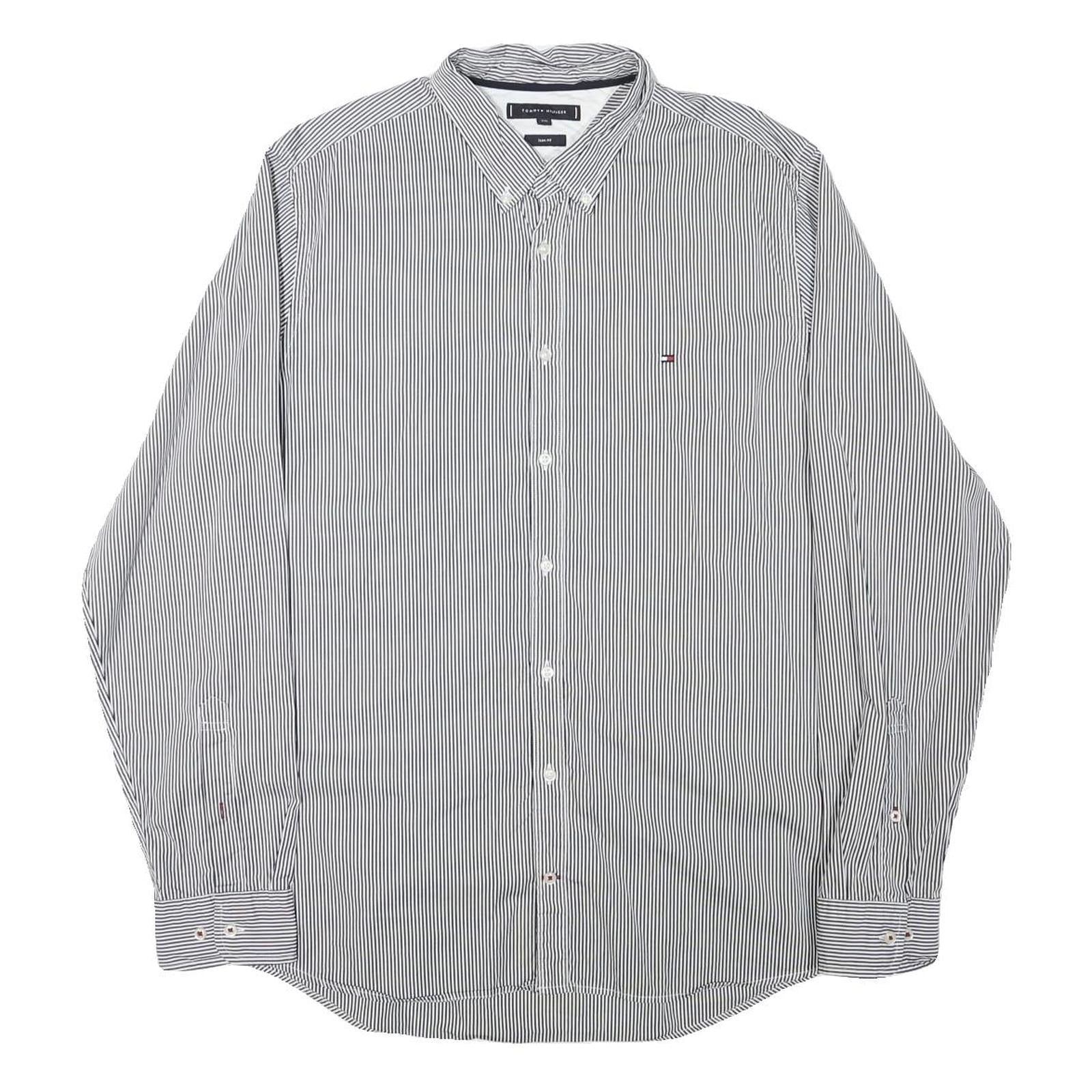 TOMMY HILFIGER Mens Black & White Striped Shirt 2XL Classic Button-Down Collar Refurbished - N/A refurbished available on Cerqular