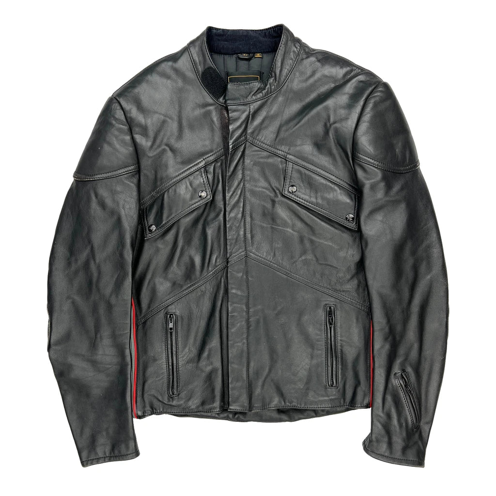 Yamaha Leather Jacket - Large Black Leather Refurbished - Thrifted (note: this is a term often used to describe second- refurbished available on Cerqular