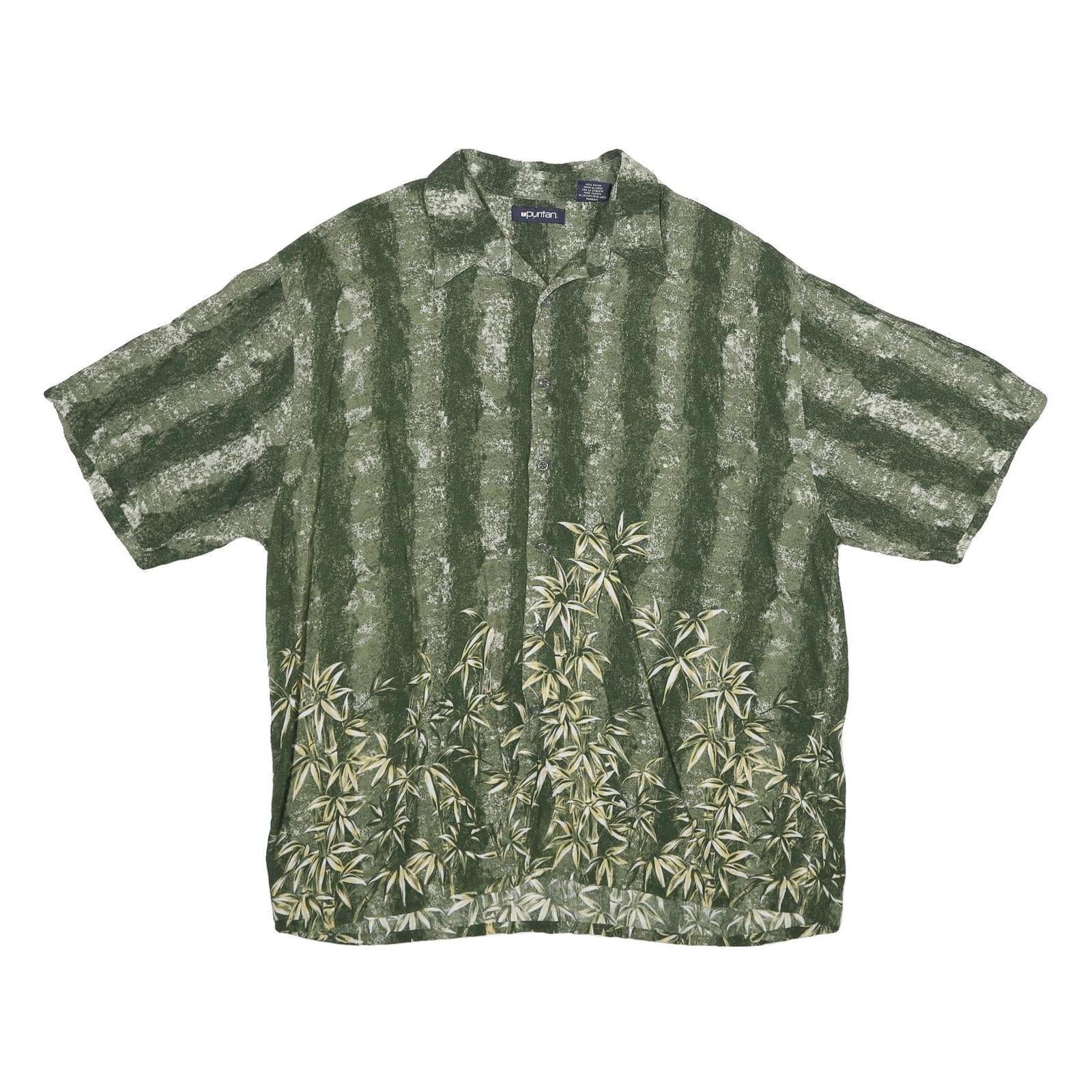 PURITAN Mens Green Rayon Casual Shirt XL Relaxed Fit Short Sleeve Painted Bamboo Refurbished - N/A refurbished available on Cerqular