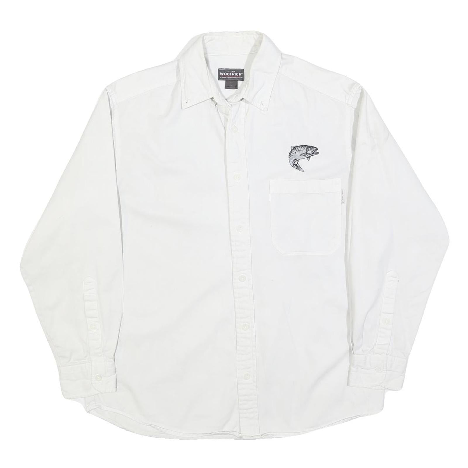 WOOLRICH Mens White Cotton Blend Shirt M Fish Logo Casual Button Down Refurbished - N/A refurbished available on Cerqular