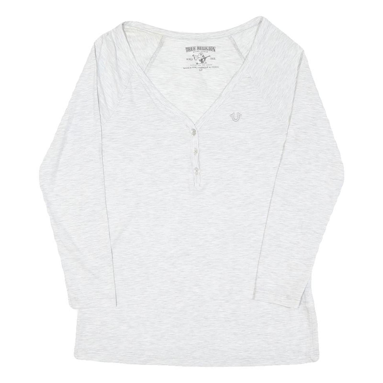 TRUE RELIGION Womens White Long Sleeve Henley Neck T-Shirt S Cotton Blend Refurbished - N/A refurbished available on Cerqular