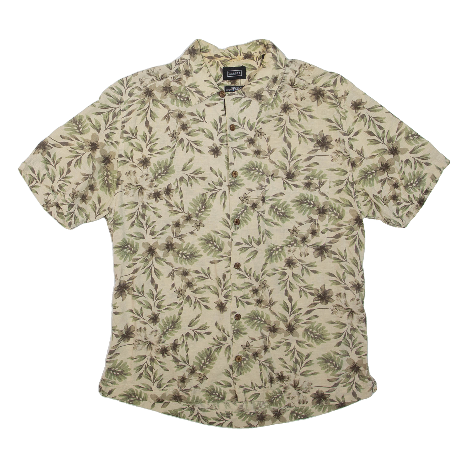 HAGGAR Mens Hawaiian Shirt Green Silk Floral S Refurbished - N/A refurbished available on Cerqular