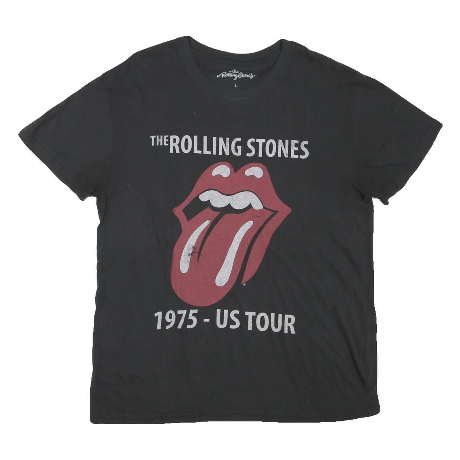 THE ROLLING STONES Womens Black 1975 US Tour Graphic T-Shirt L Short Sleeve Crew Refurbished - N/A refurbished available on Cerqular