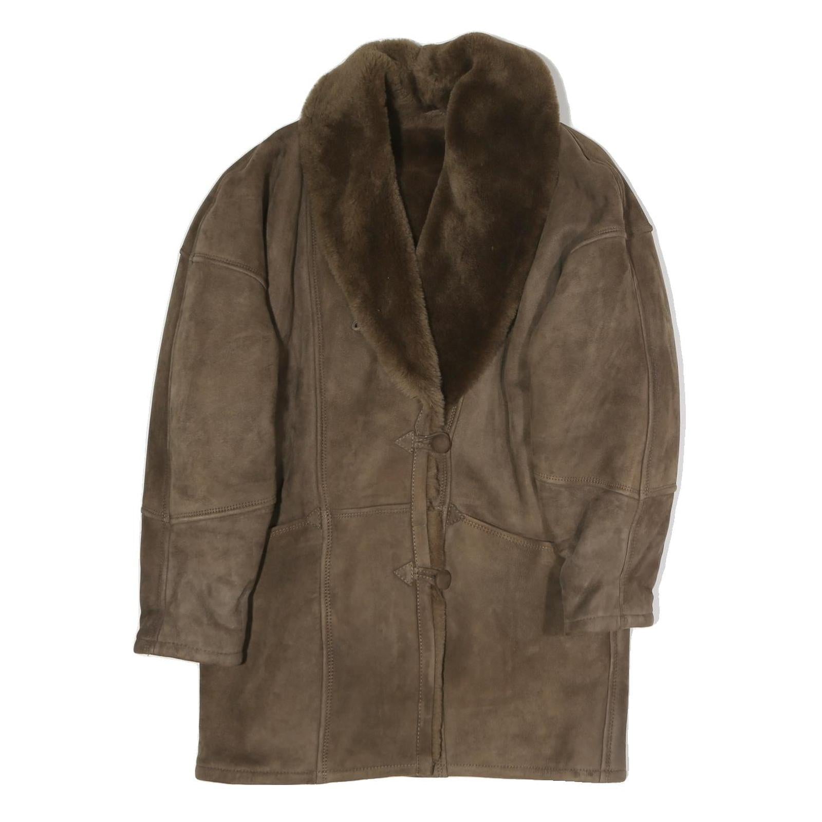 Womens Brown Faux Fur Collar Button Jacket M Polyester Blend Coat Outerwear Refurbished - N/A refurbished available on Cerqular