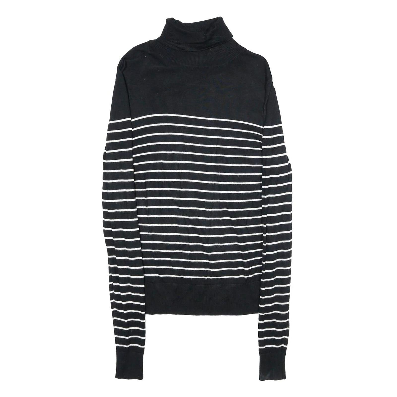 CHICOREE Womens Black & White Striped Plain Turtleneck Jumper Viscose Blend M Refurbished - N/A refurbished available on Cerqular