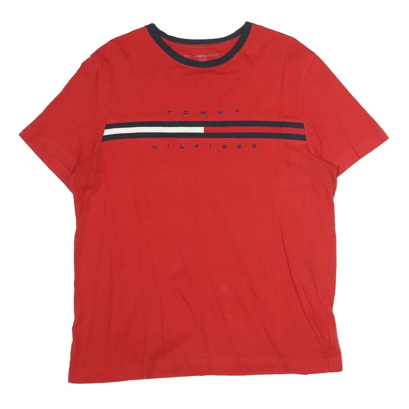 TOMMY HILFIGER Mens Red & Navy Blue Graphic T-Shirt M Short Sleeve Crew Neck Refurbished - N/A refurbished available on Cerqular