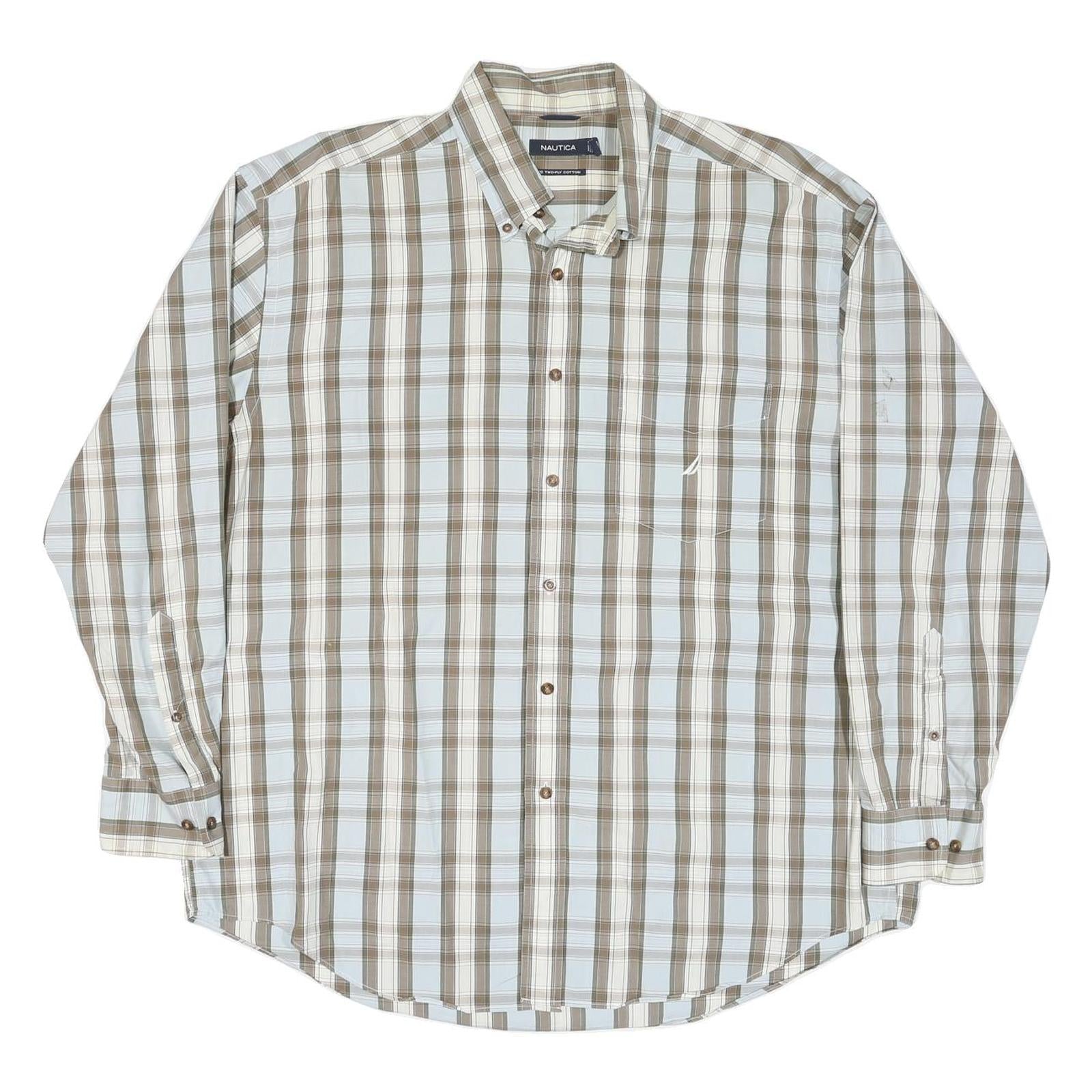 NAUTICA Mens Beige & White Checked Shirt XL Classic Cotton Blend Long Sleeve Refurbished - N/A refurbished available on Cerqular