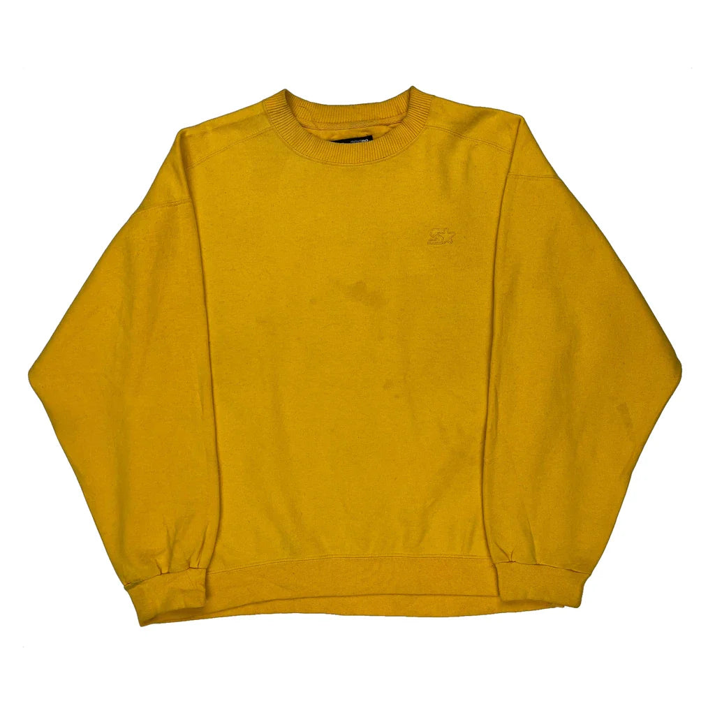 Starter Sweatshirt - Medium Yellow Cotton Refurbished - Thrifted (note: this is a term often used to describe second- refurbished available on Cerqular