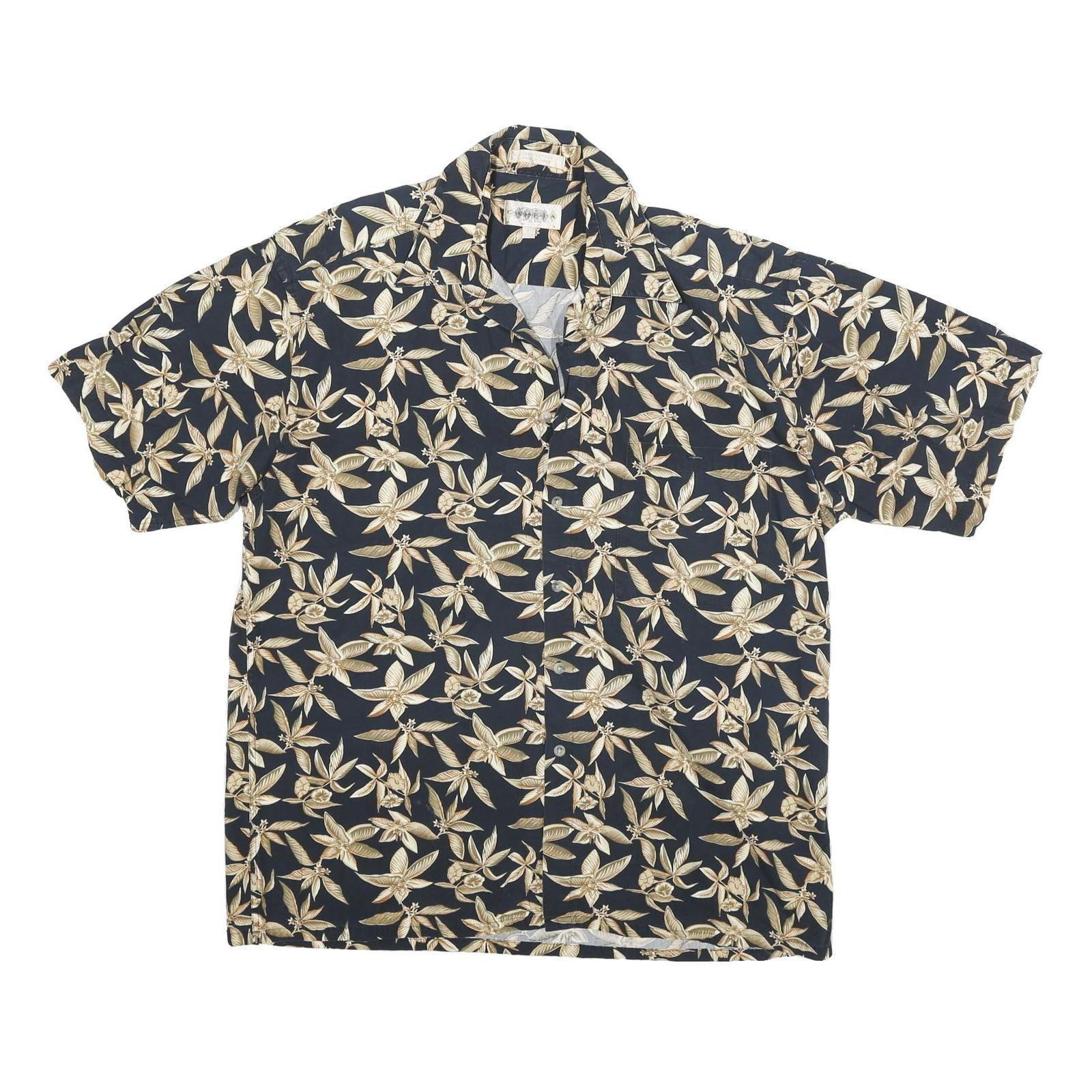 CAMPIA Mens Black & Beige Floral Short Sleeve Shirt L Cotton Blend Casual Summer Refurbished - N/A refurbished available on Cerqular