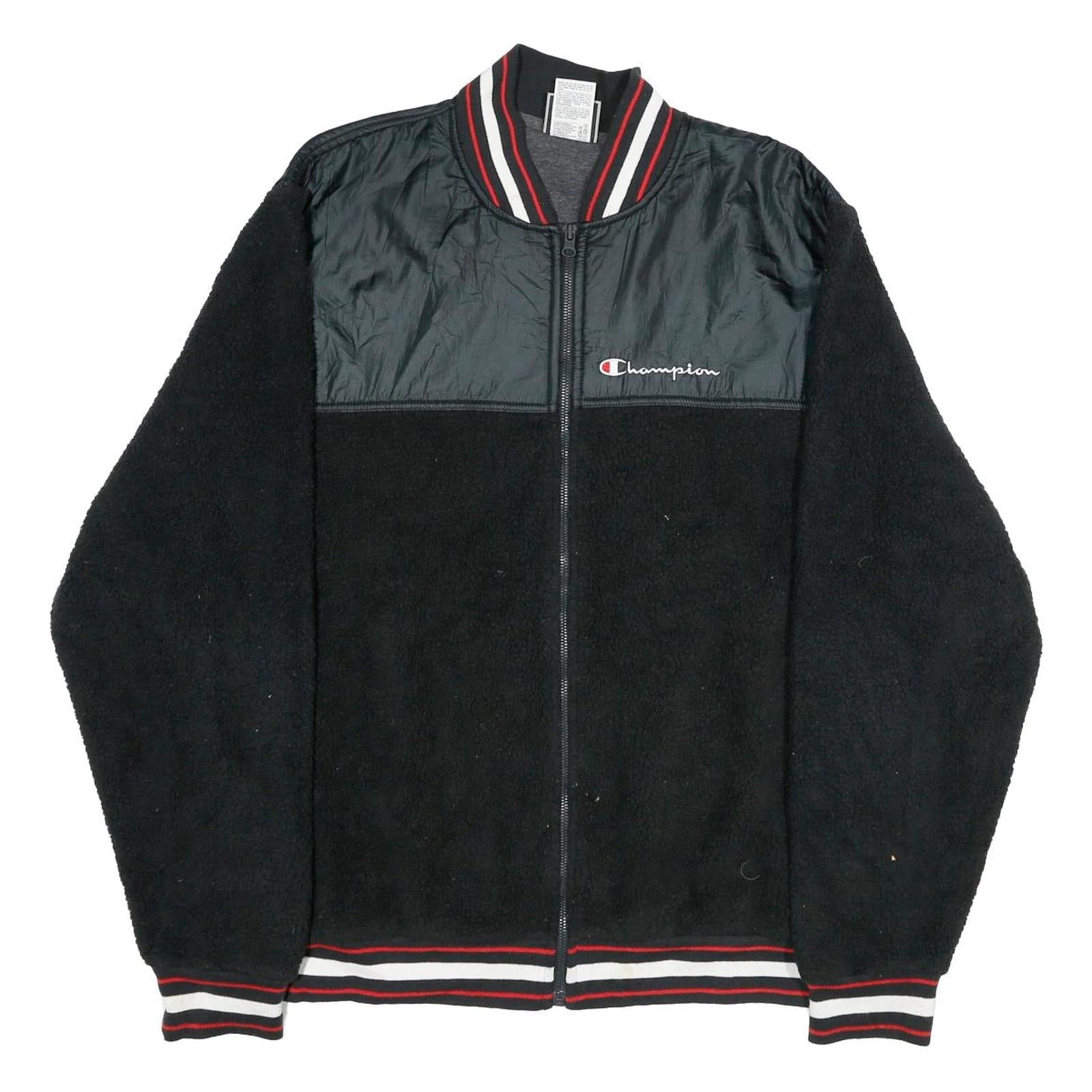 CHAMPION Mens Black Zip Jacket XL Polyester Blend Varsity Style Logo Refurbished - N/A refurbished available on Cerqular