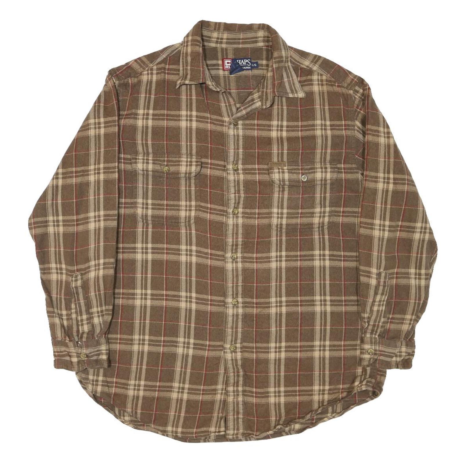 CHAPS RALPH LAUREN Mens Brown & Beige Check Shirt L Cotton Blend Casual Long Refurbished - N/A refurbished available on Cerqular