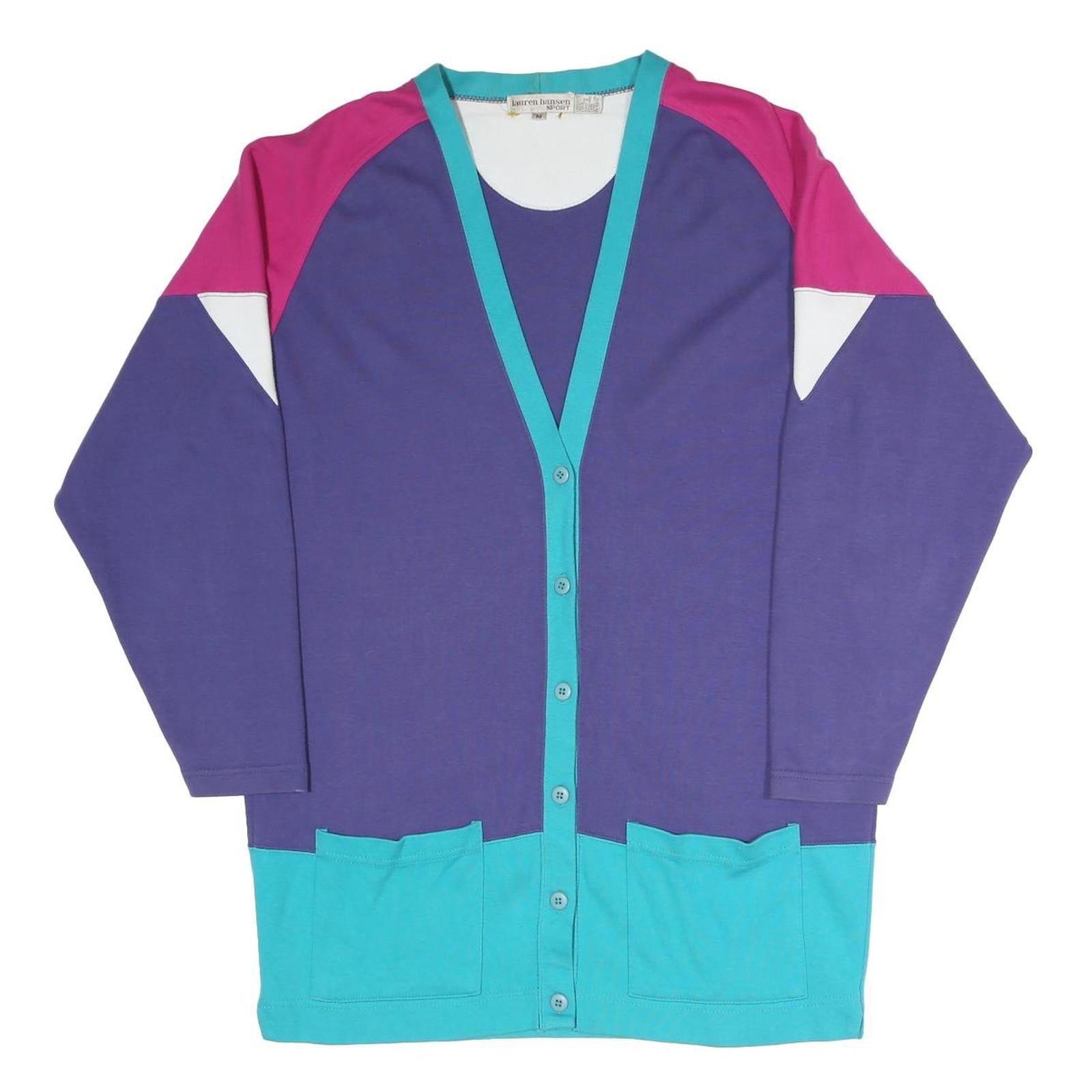 LAUREN HANSEN SPORT Womens Purple & Pink Patterned Button Up Cotton Blend Jumper Refurbished - N/A refurbished available on Cerqular