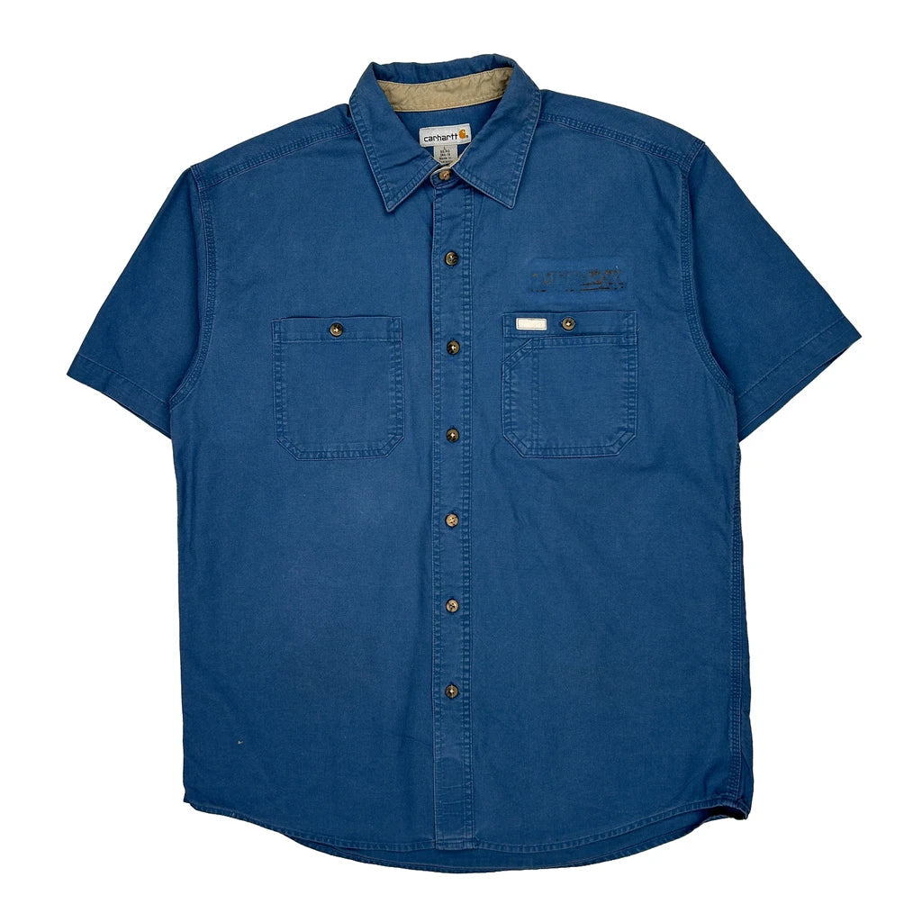 Carhartt Short Sleeve Shirt - Large Blue Cotton Refurbished - Thrifted (note: this is a term often used to describe second- refurbished available on Cerqular