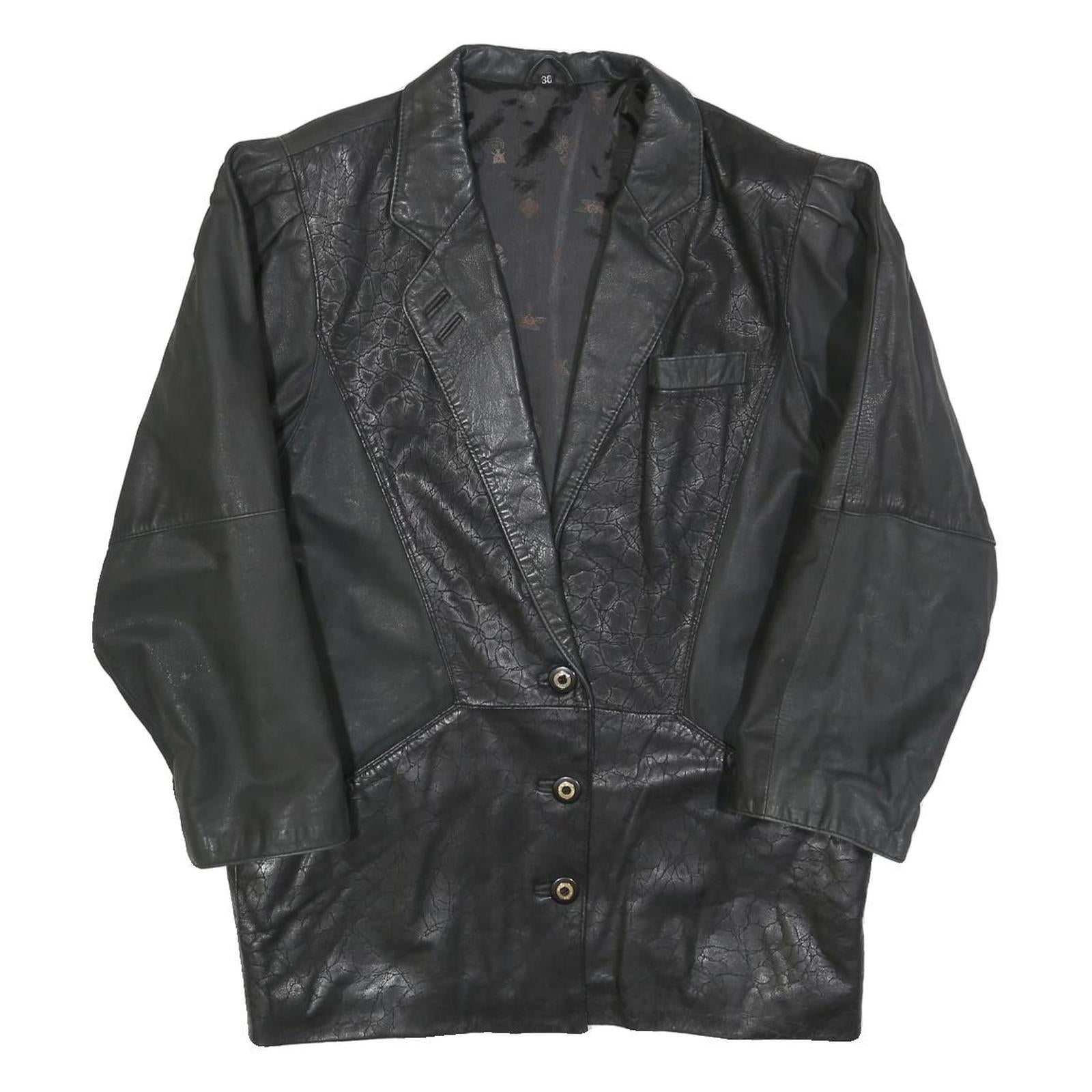 Womens Black Leather Button Jacket M Woven Casual Stylish Outerwear Refurbished - N/A refurbished available on Cerqular