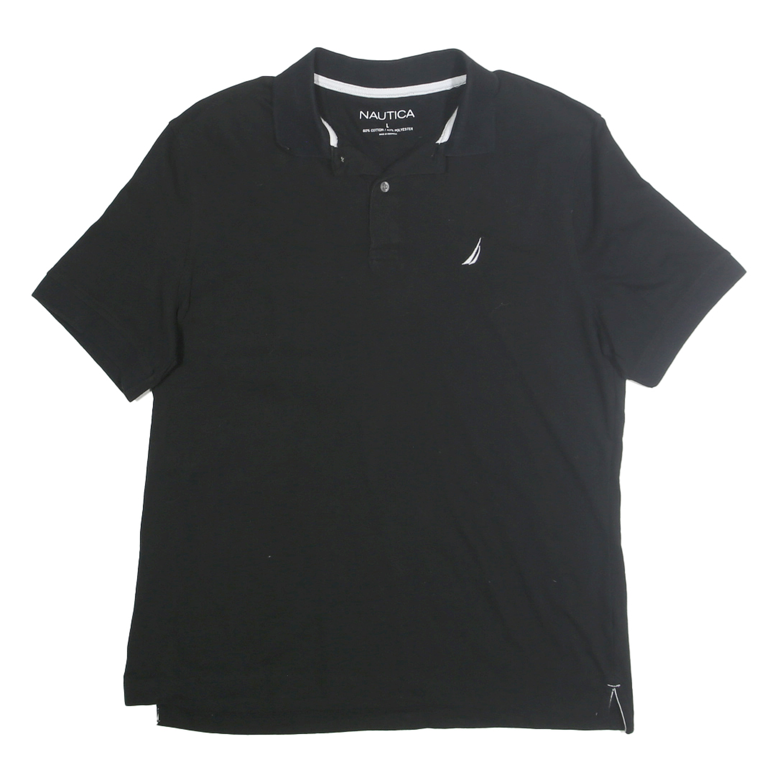 NAUTICA Mens Black Cotton Blend Short Sleeve Plain Polo Shirt L Classic Fit Refurbished - N/A refurbished available on Cerqular