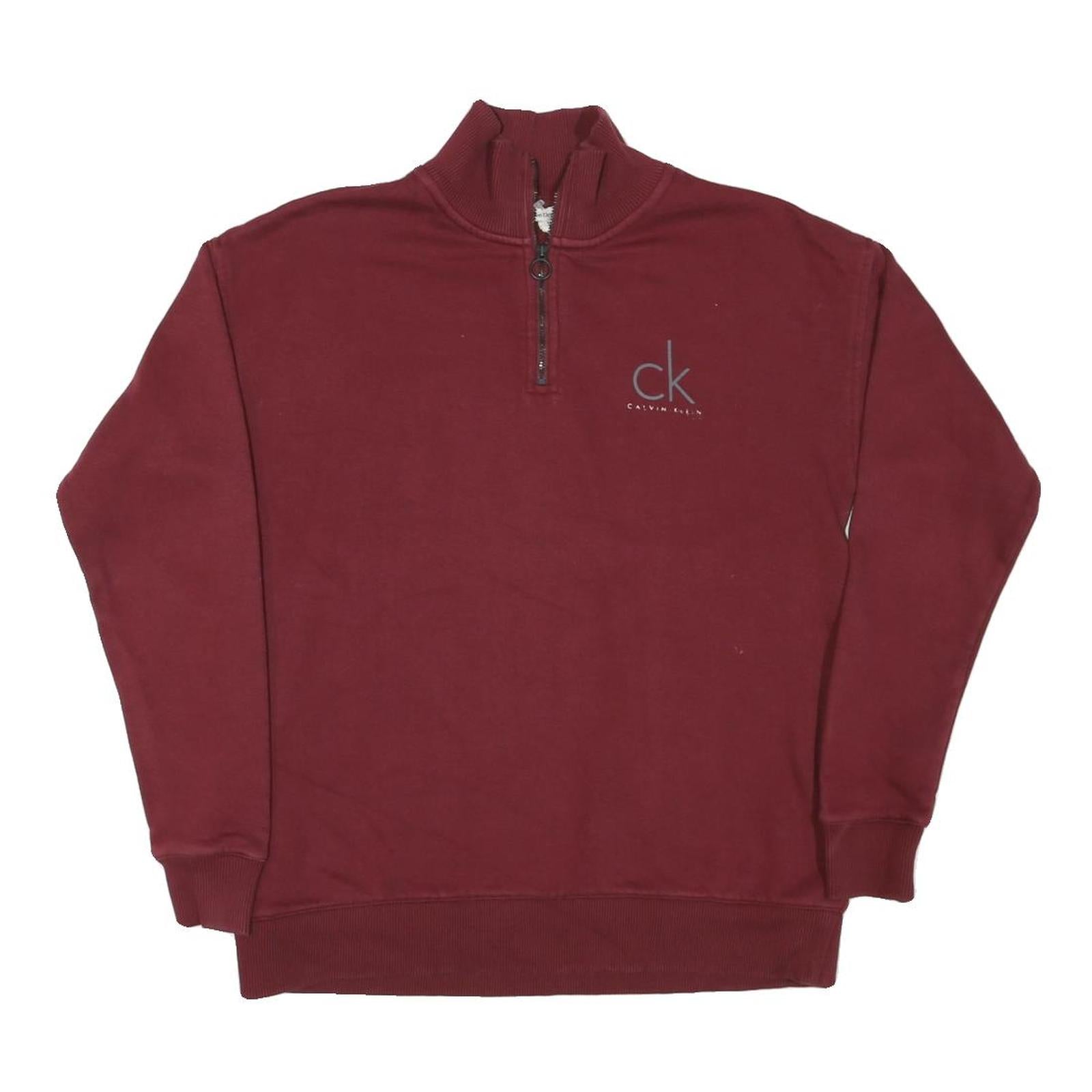 CALVIN KLEIN JEANS Mens Maroon 1/4 Zip S Sweatshirt Pullover Casual Cotton Blend Refurbished - N/A refurbished available on Cerqular