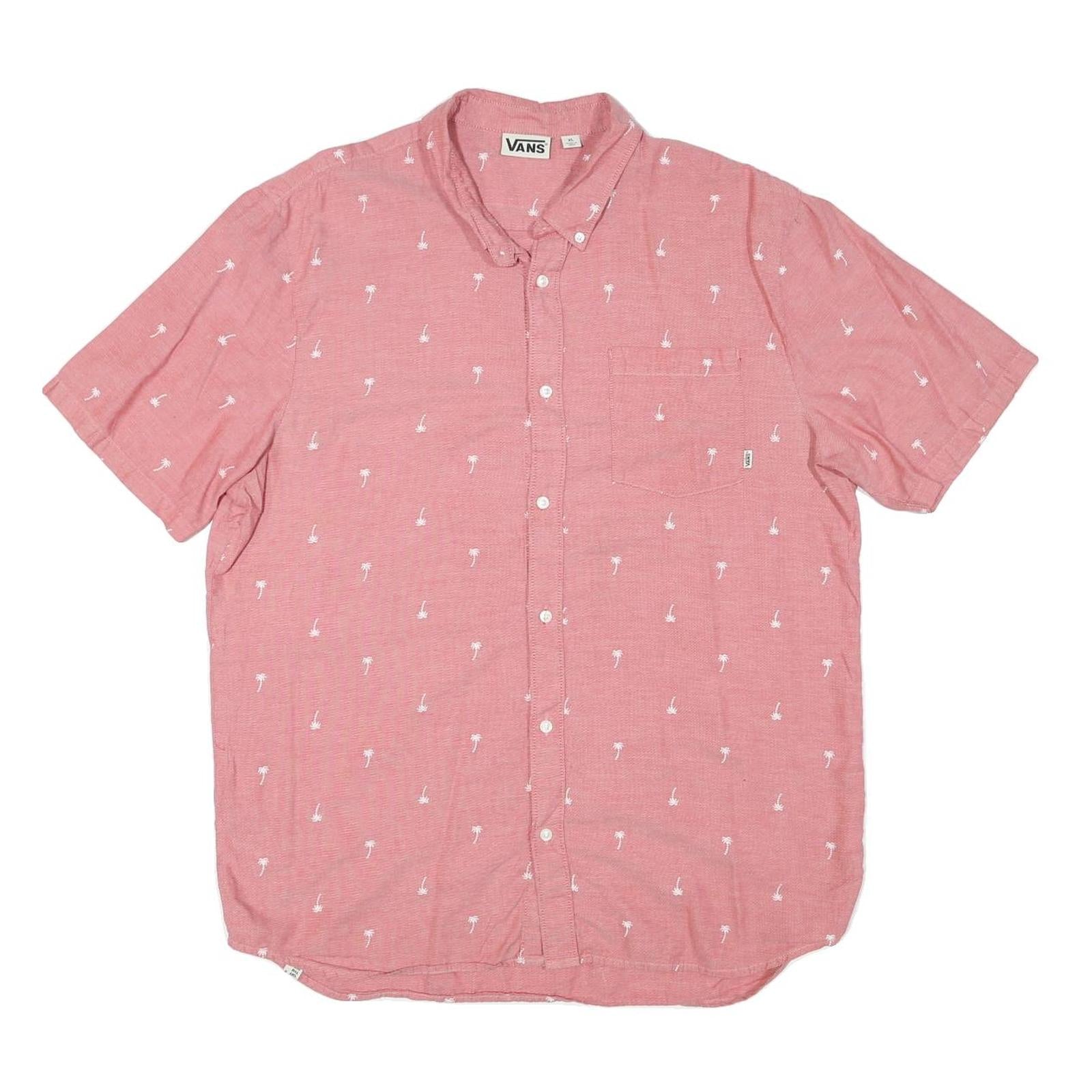 VANS Mens Pink Shirt XL Cotton Blend Casual Button Down Palm Trees Print Refurbished - N/A refurbished available on Cerqular