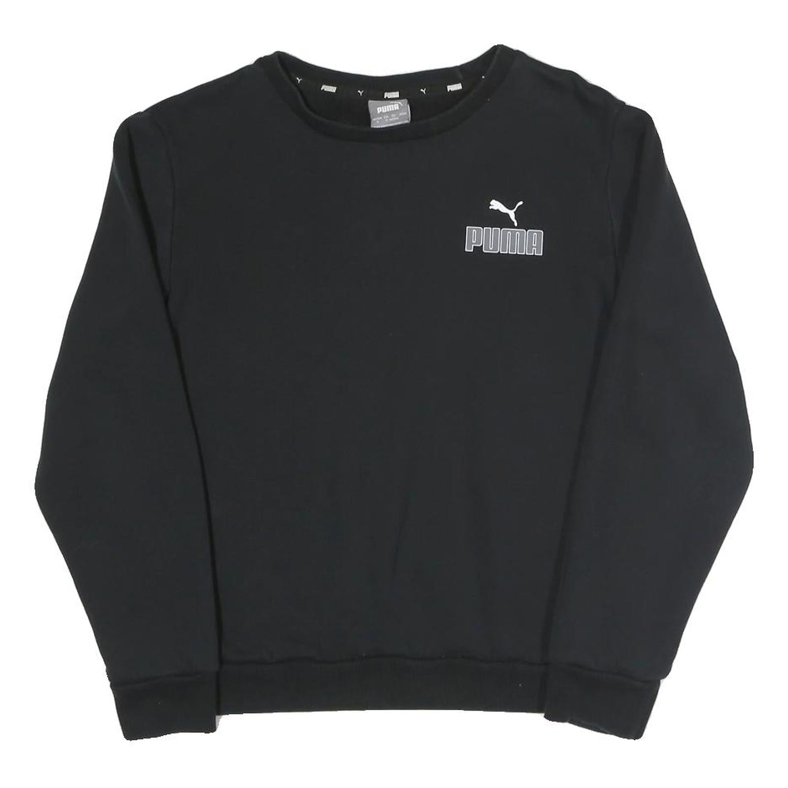 PUMA Womens Black Cotton Blend Crew Neck Sweatshirt S Logo Print Pullover Refurbished - N/A refurbished available on Cerqular