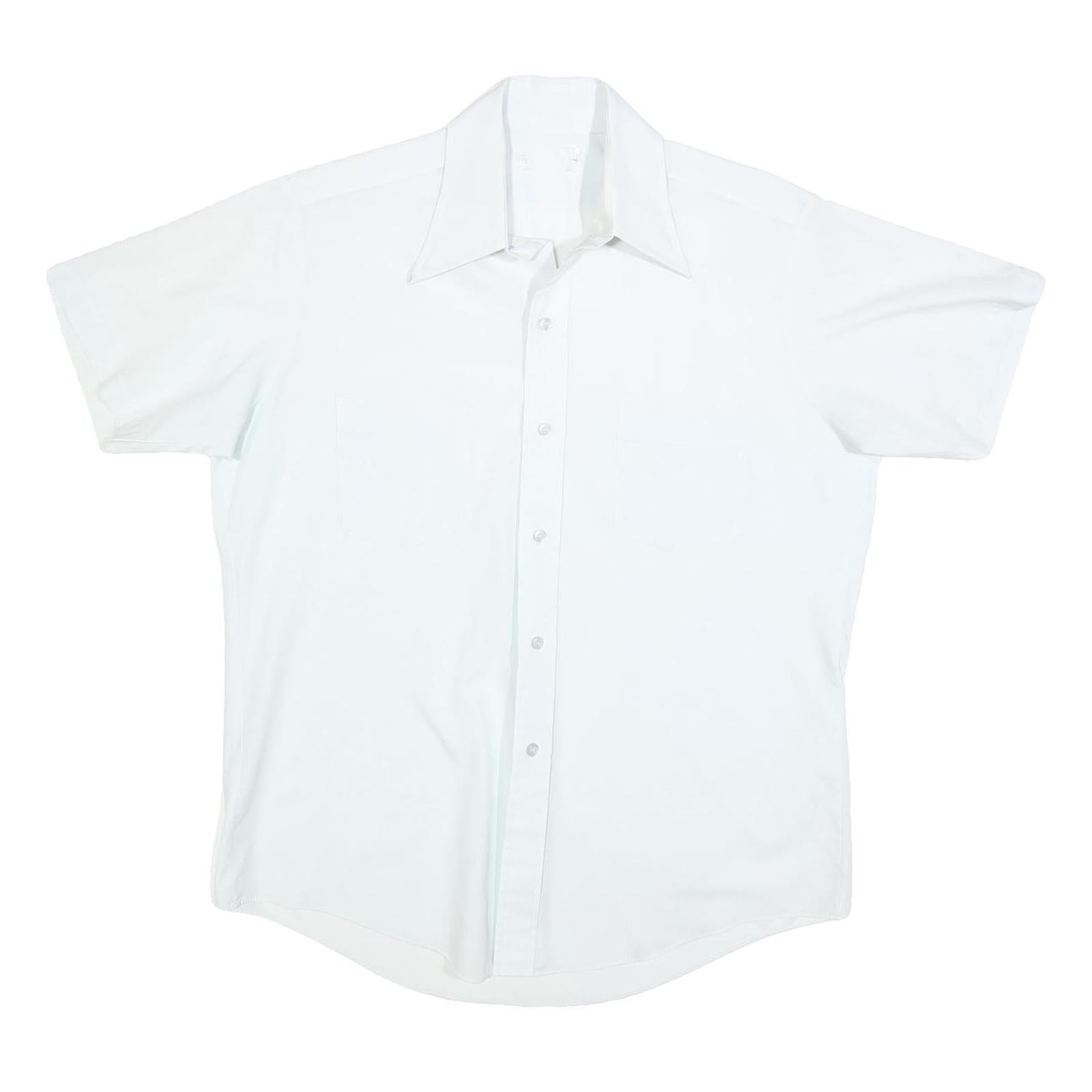Mens White Plain Short Sleeve Button Shirt L Polyester Blend Casual Smart Refurbished - N/A refurbished available on Cerqular