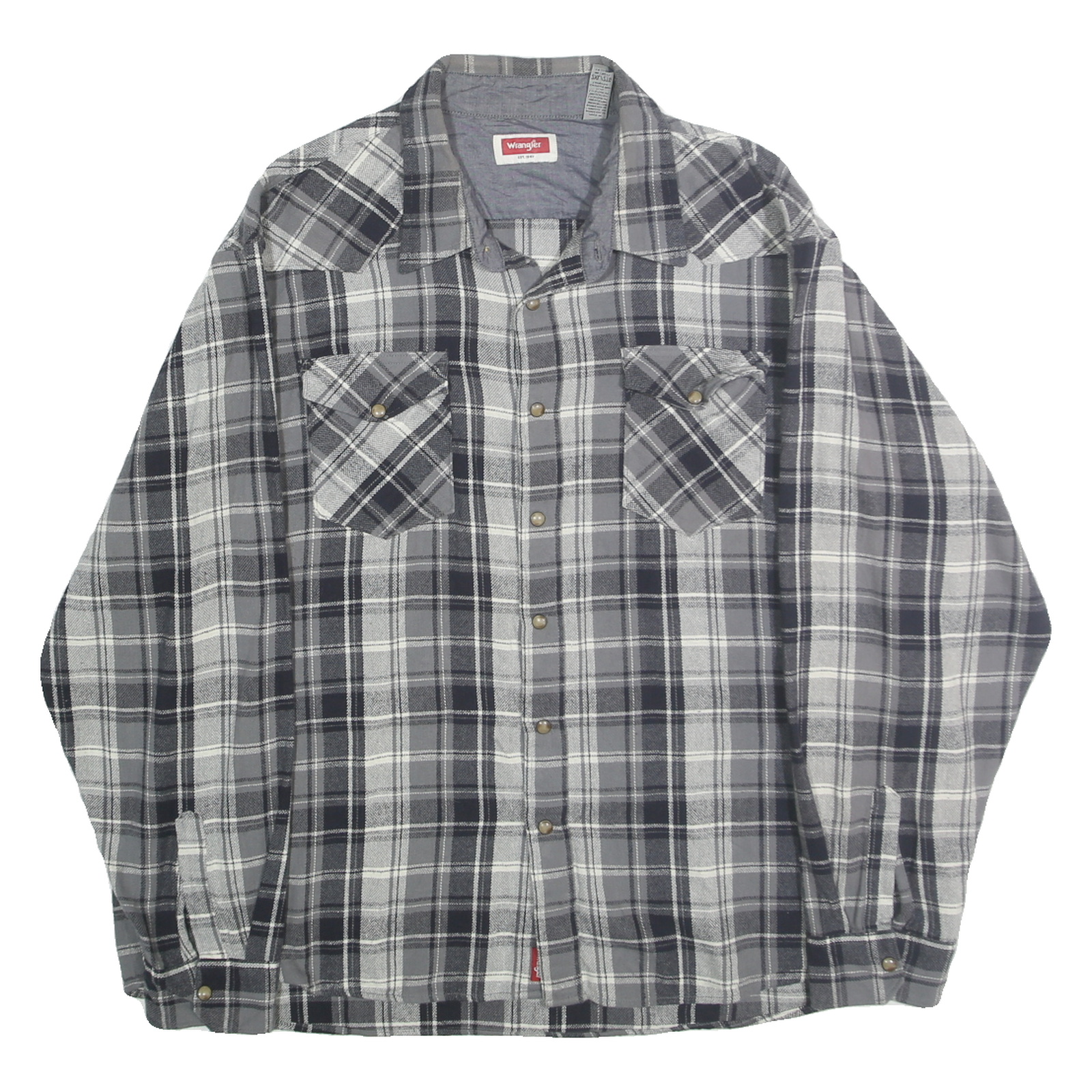 WRANGLER Mens Grey & Black Plaid Shirt 2XL Cotton Casual Long Sleeve Button Refurbished - N/A refurbished available on Cerqular