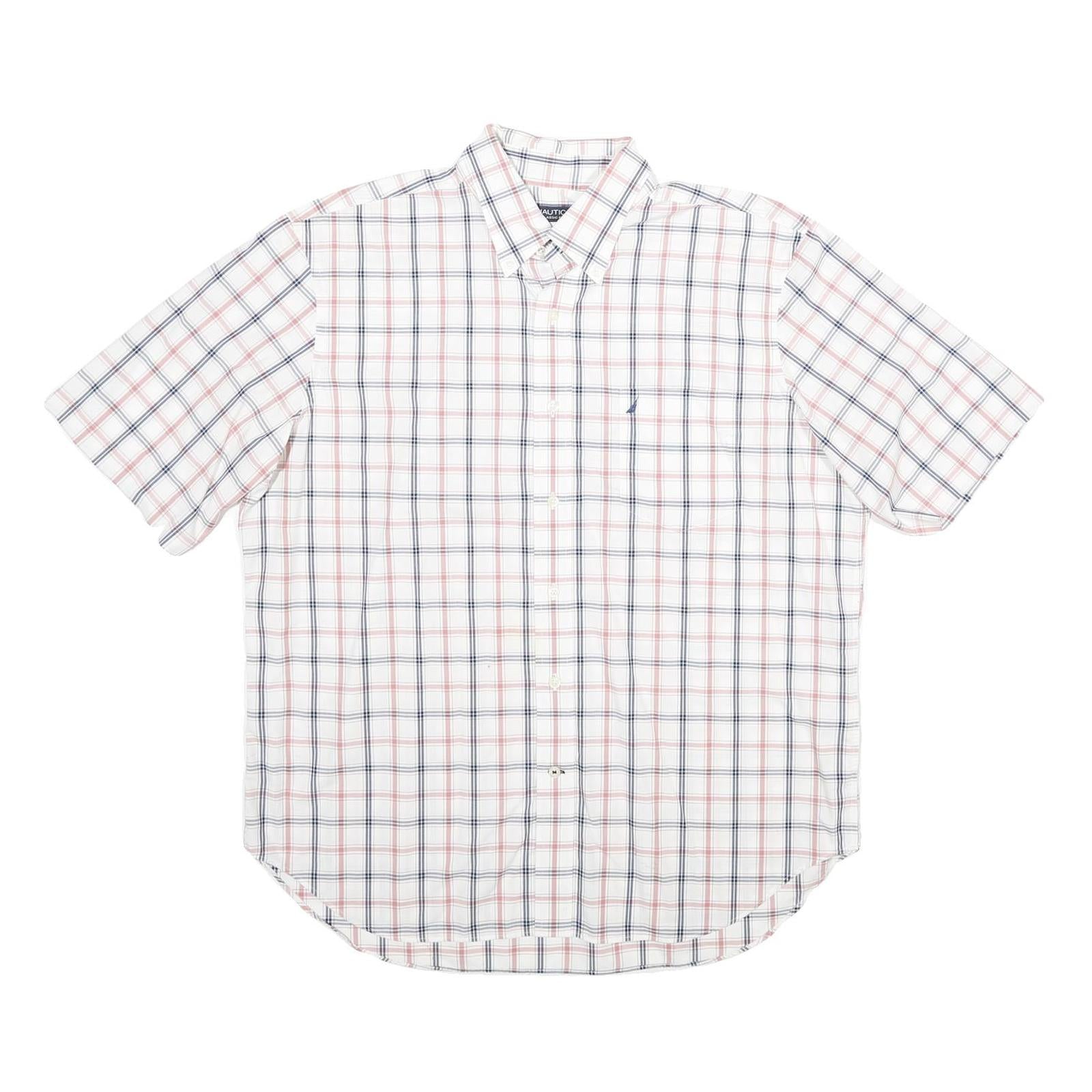 NAUTICA Mens White & Pink Checked Cotton Shirt XL Button Collar Casual Summer Refurbished - N/A refurbished available on Cerqular