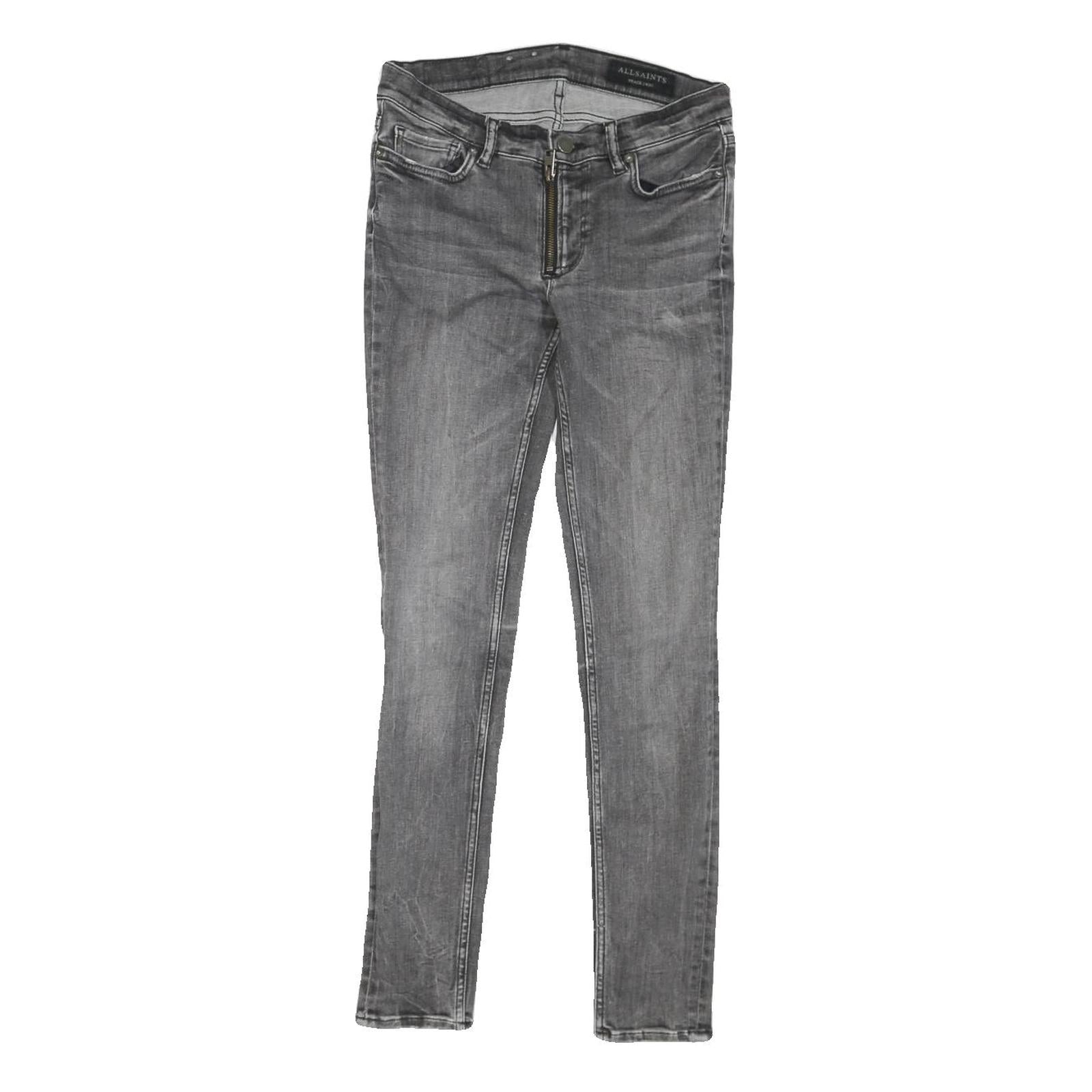 ALL SAINTS Womens Grey Regular Skinny Denim Light W28 L28 Zip Jeans Refurbished - N/A refurbished available on Cerqular