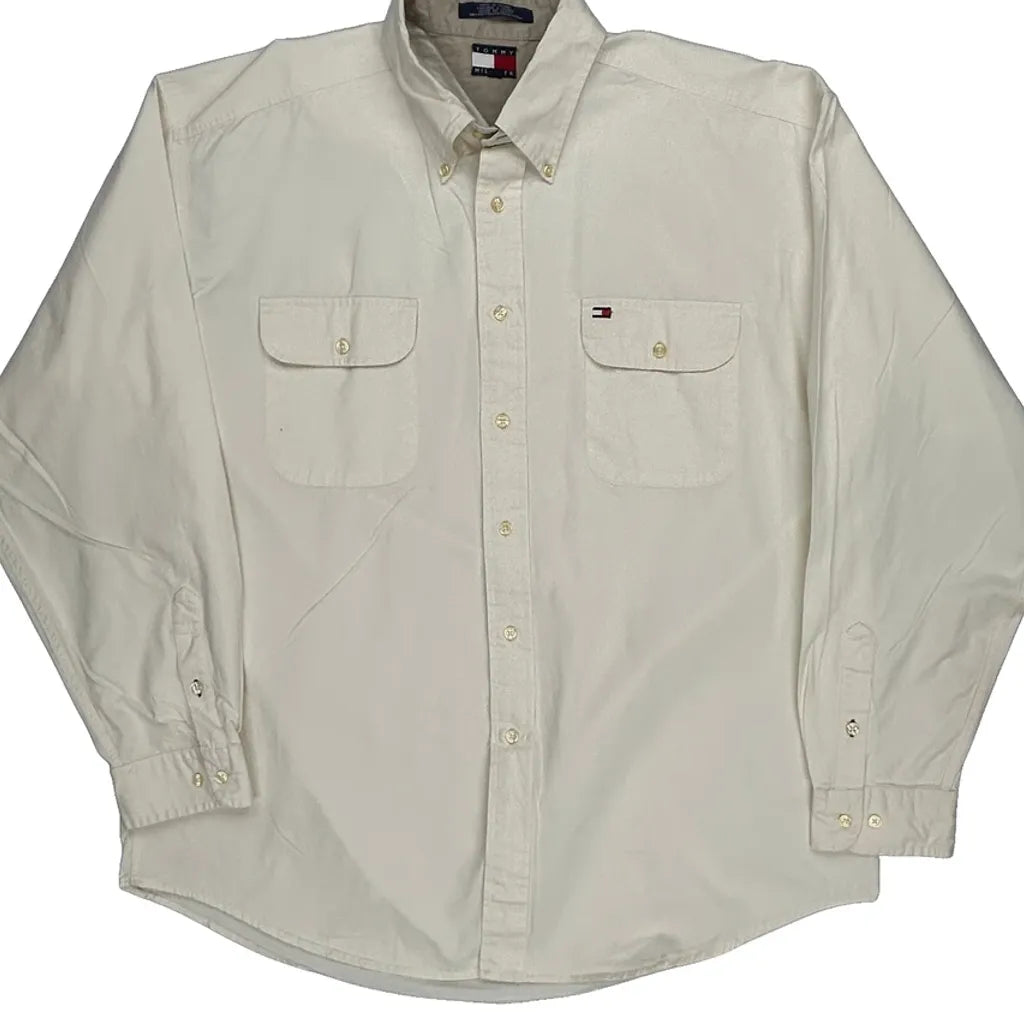 Tommy Hilfiger Shirt - XL Cream Cotton Refurbished - Thrifted (note: this is a term often used to describe second- refurbished available on Cerqular