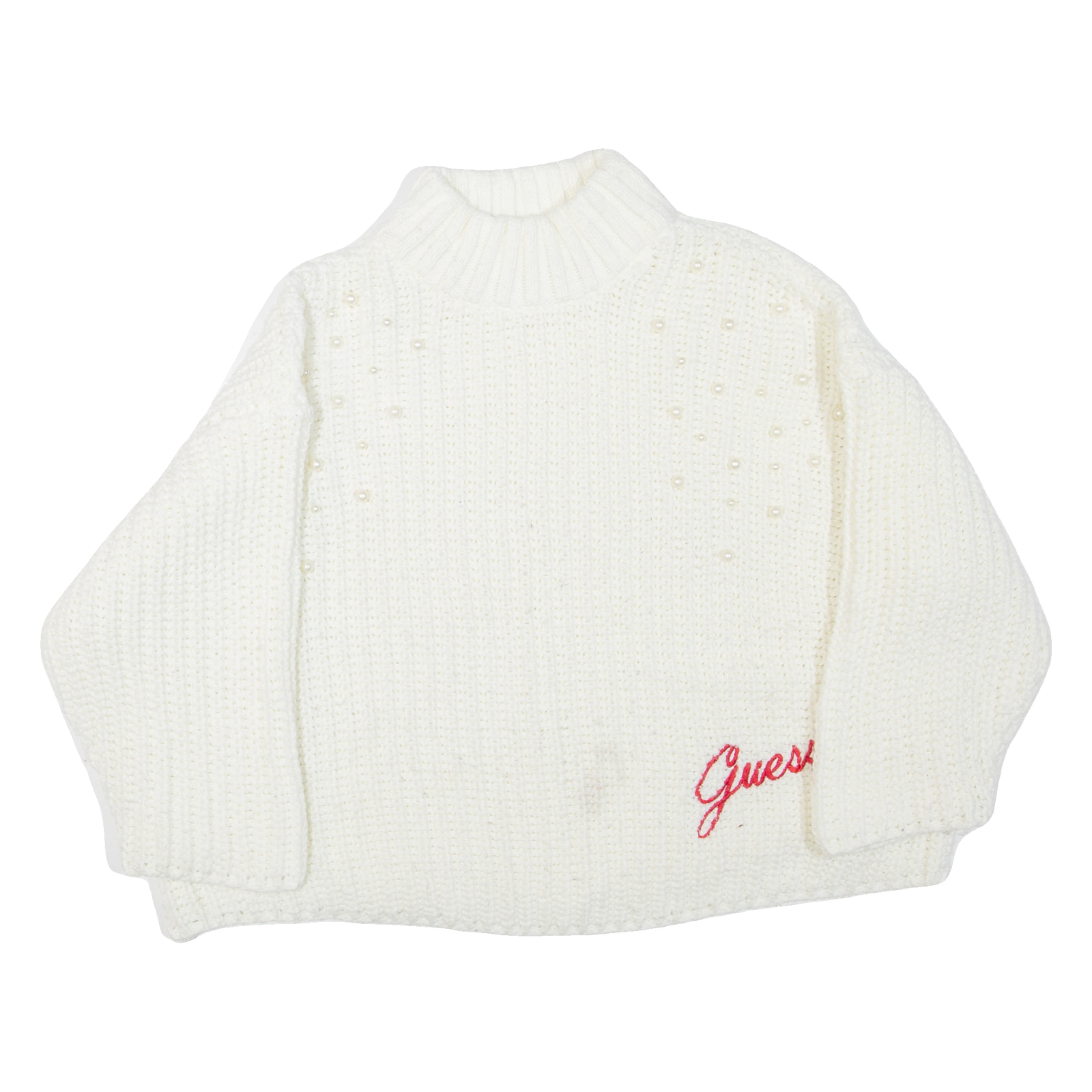 GUESS Womens Jumper Cream Chunky Knit L Refurbished - N/A refurbished available on Cerqular