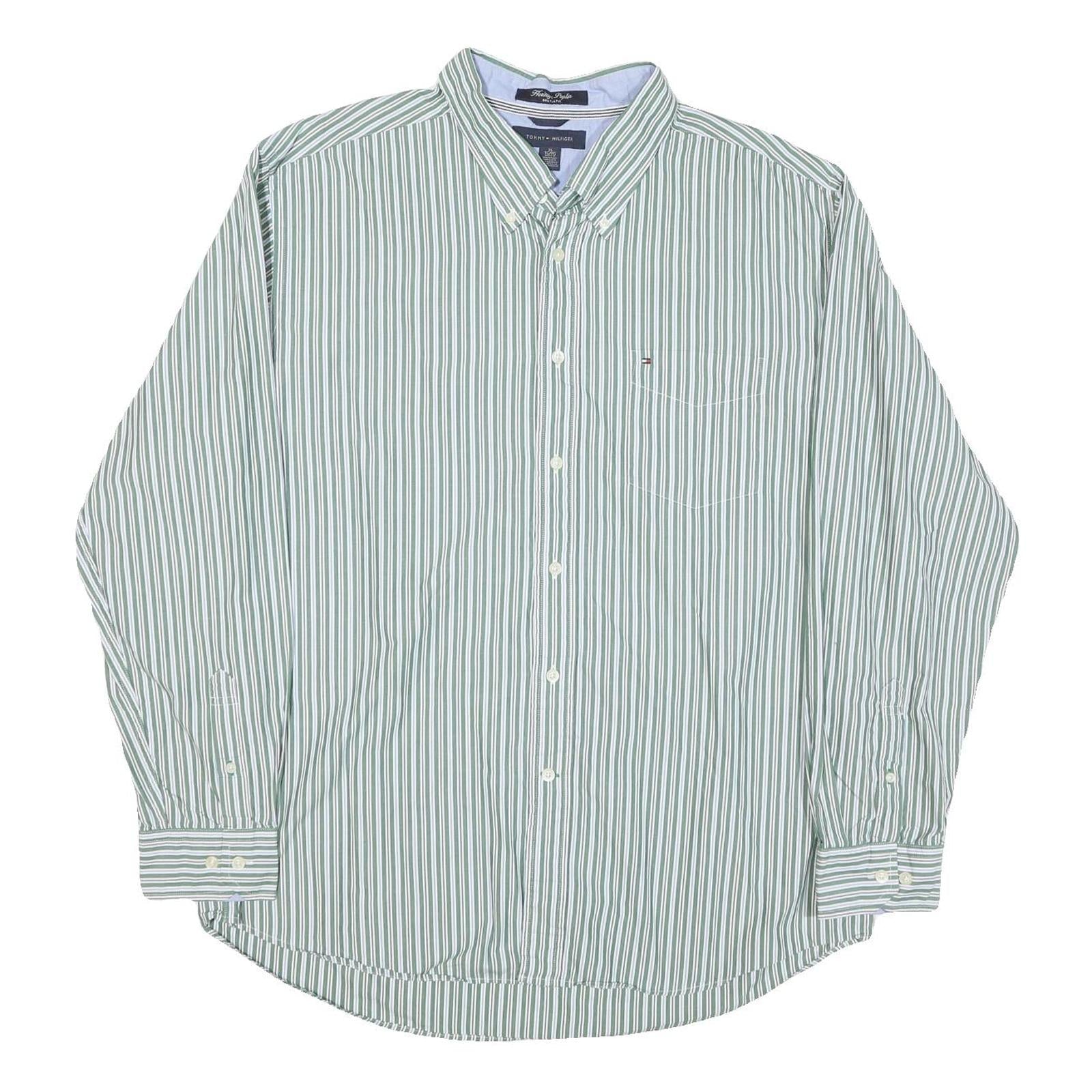 TOMMY HILFIGER Mens Green & White Striped Button Down Shirt XL Classic Fit Refurbished - N/A refurbished available on Cerqular