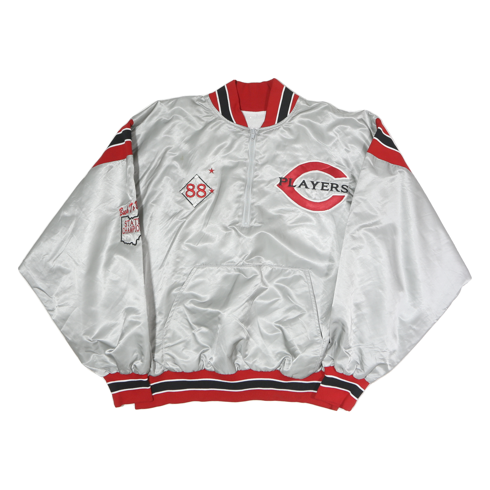GAME Mens Silver & Red Players Nylon Jacket XL Satin Varsity Embroidered 88 Refurbished - N/A refurbished available on Cerqular