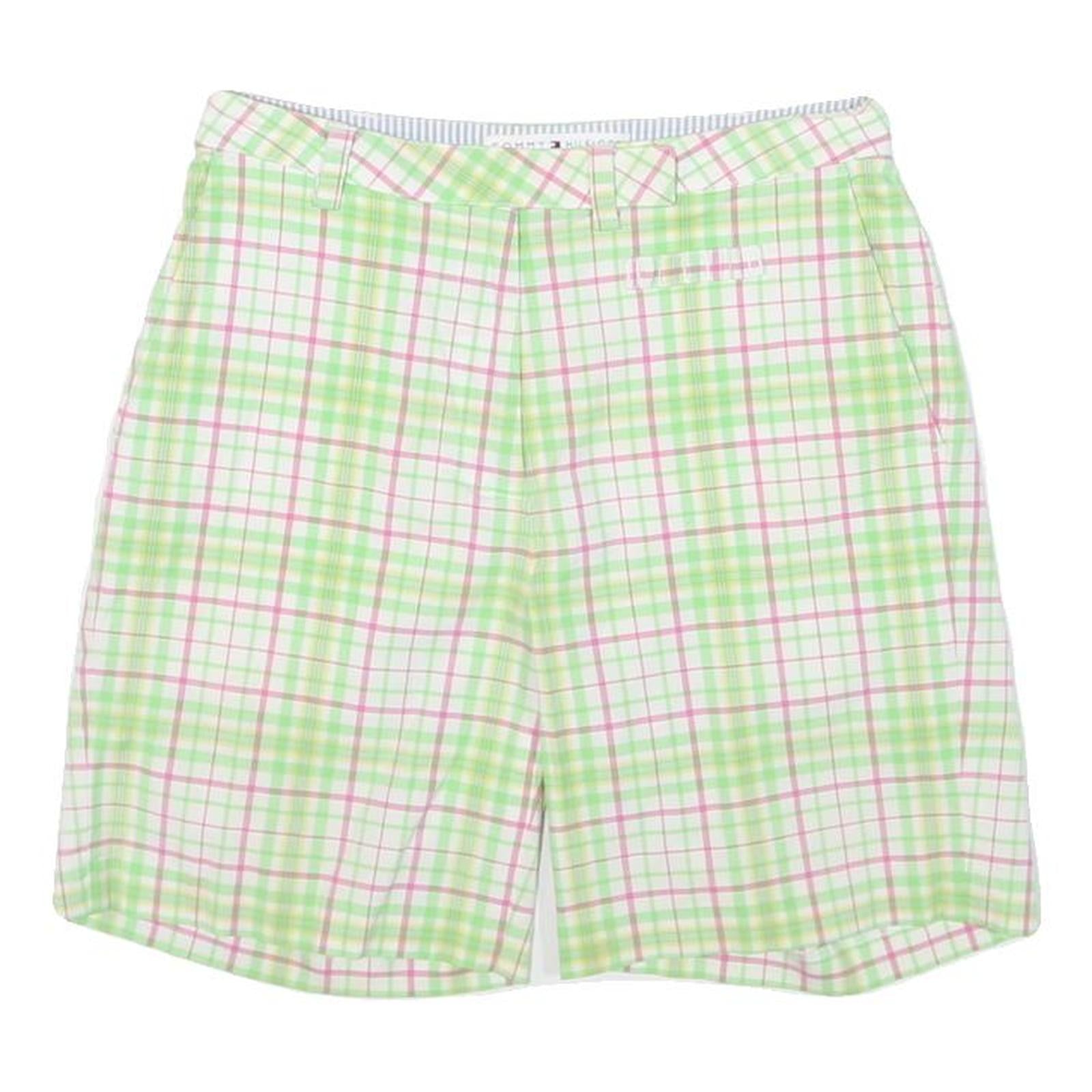 TOMMY HILFIGER Womens Shorts Green & Pink Check S W26 Casual Cotton Blend Refurbished - N/A refurbished available on Cerqular