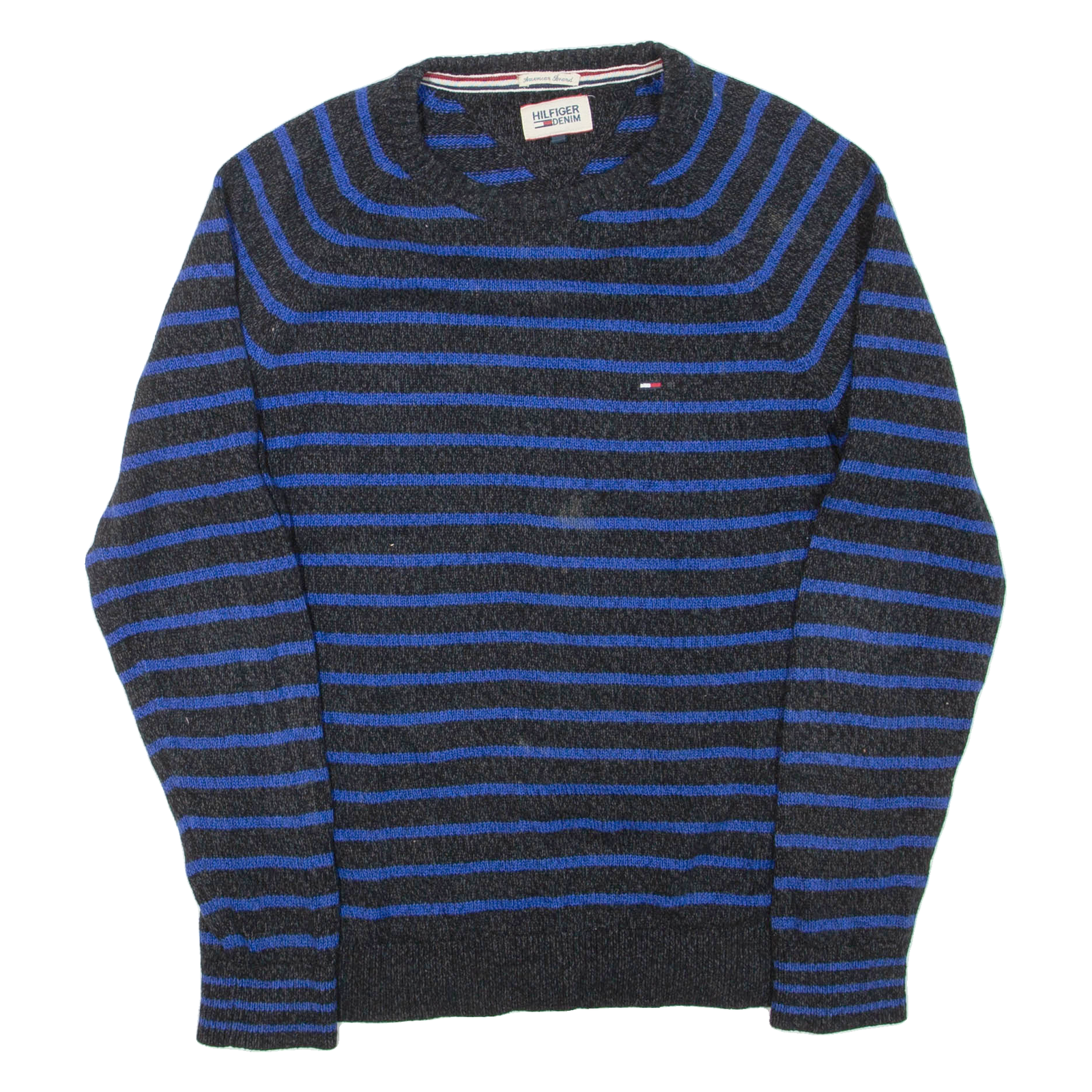 HILFIGER DENIM Mens Patterned Jumper Black Striped Tight Knit M Refurbished - N/A refurbished available on Cerqular