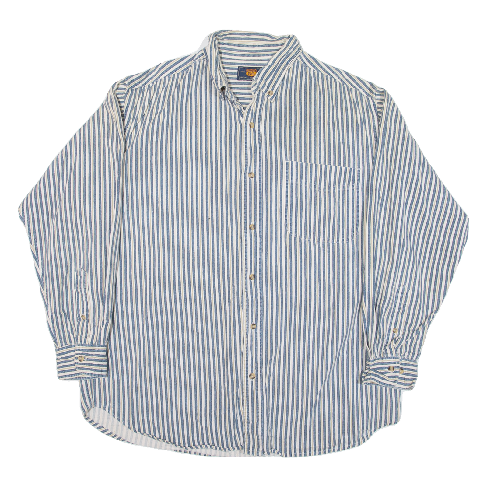 ROUTE 66 Mens Shirt Blue Striped Long Sleeve L Refurbished - N/A refurbished available on Cerqular