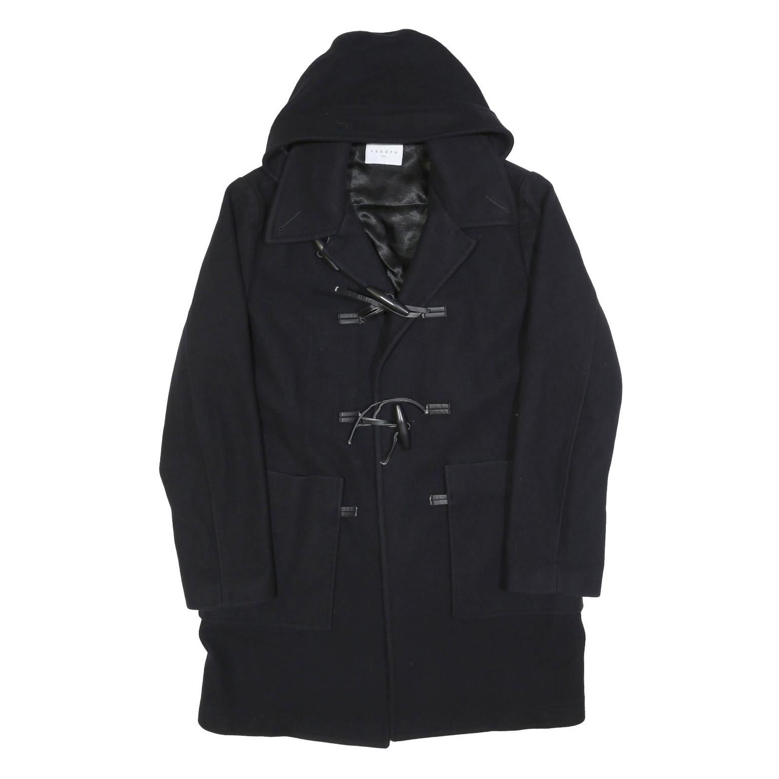 SANDRO Womens Black Wool Blend Button Jacket L Hooded Classic Fit Outerwear Refurbished - N/A refurbished available on Cerqular