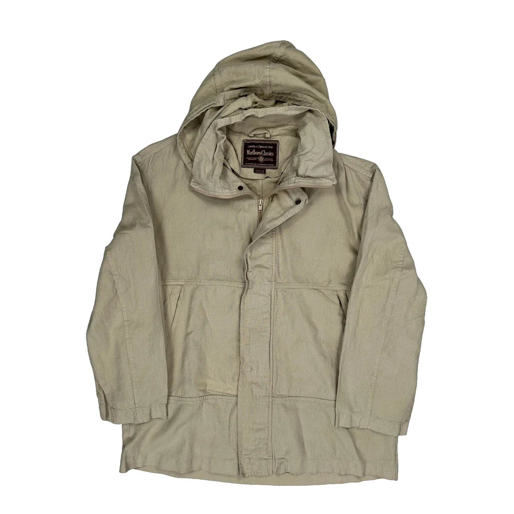 Marlboro Classics Jacket - Large Beige Cotton Refurbished - Thrifted (note: this is a term often used to describe second- refurbished available on Cerqular
